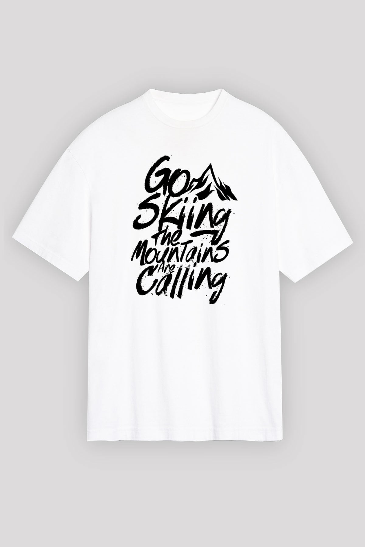 Kayak Baskılı Unisex Beyaz Oversize Tişört - Tshirt