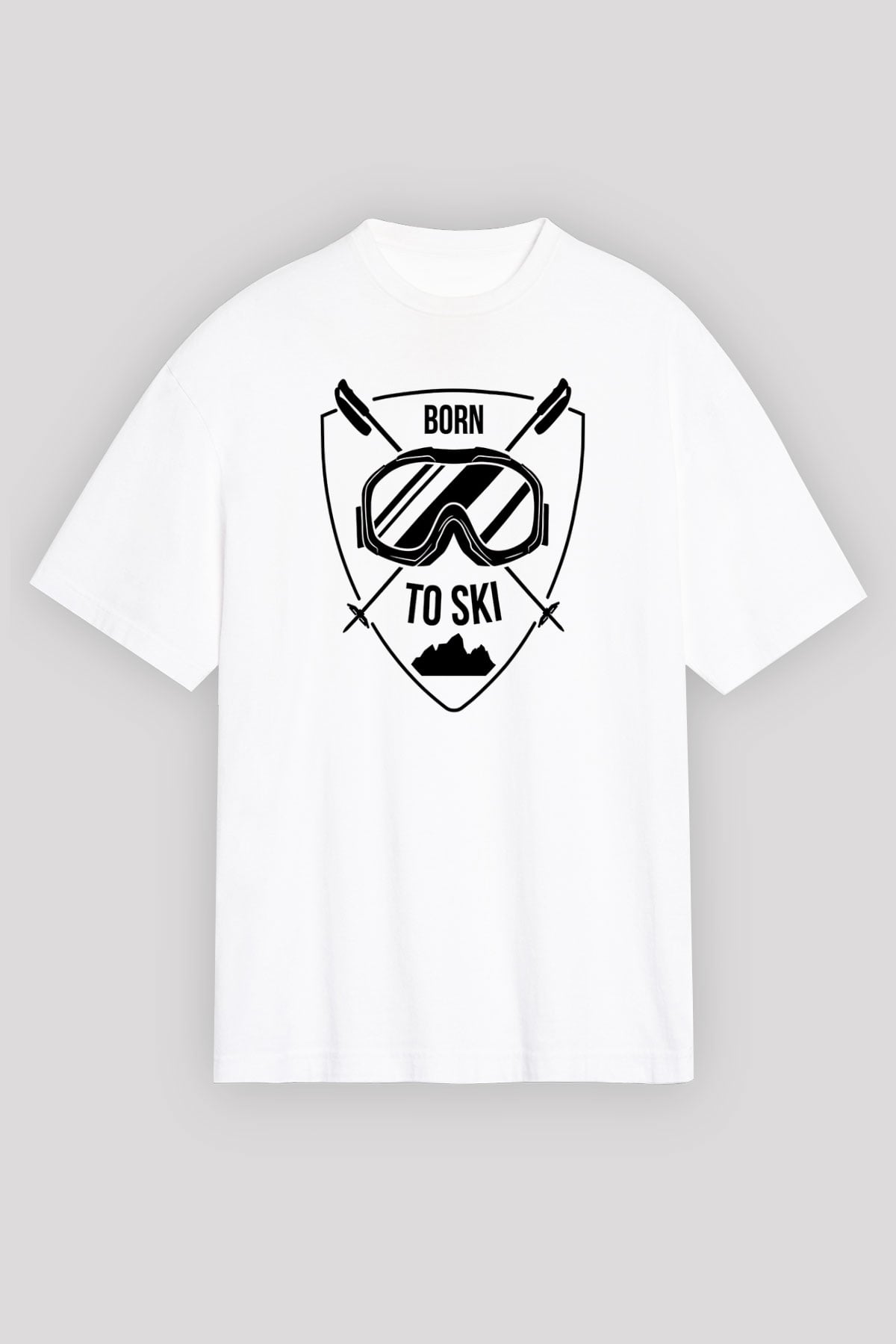 Kayak Baskılı Unisex Beyaz Oversize Tişört - Tshirt