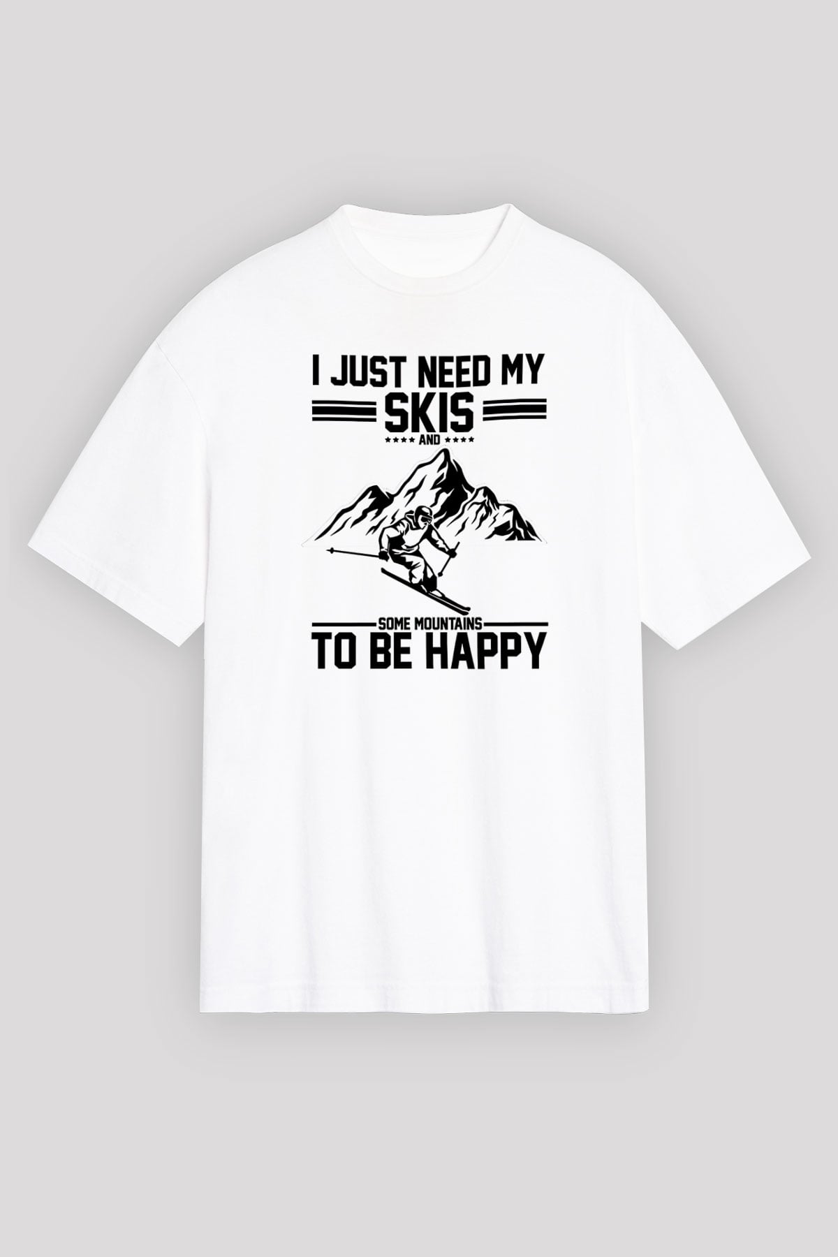 Kayak Baskılı Unisex Beyaz Oversize Tişört - Tshirt