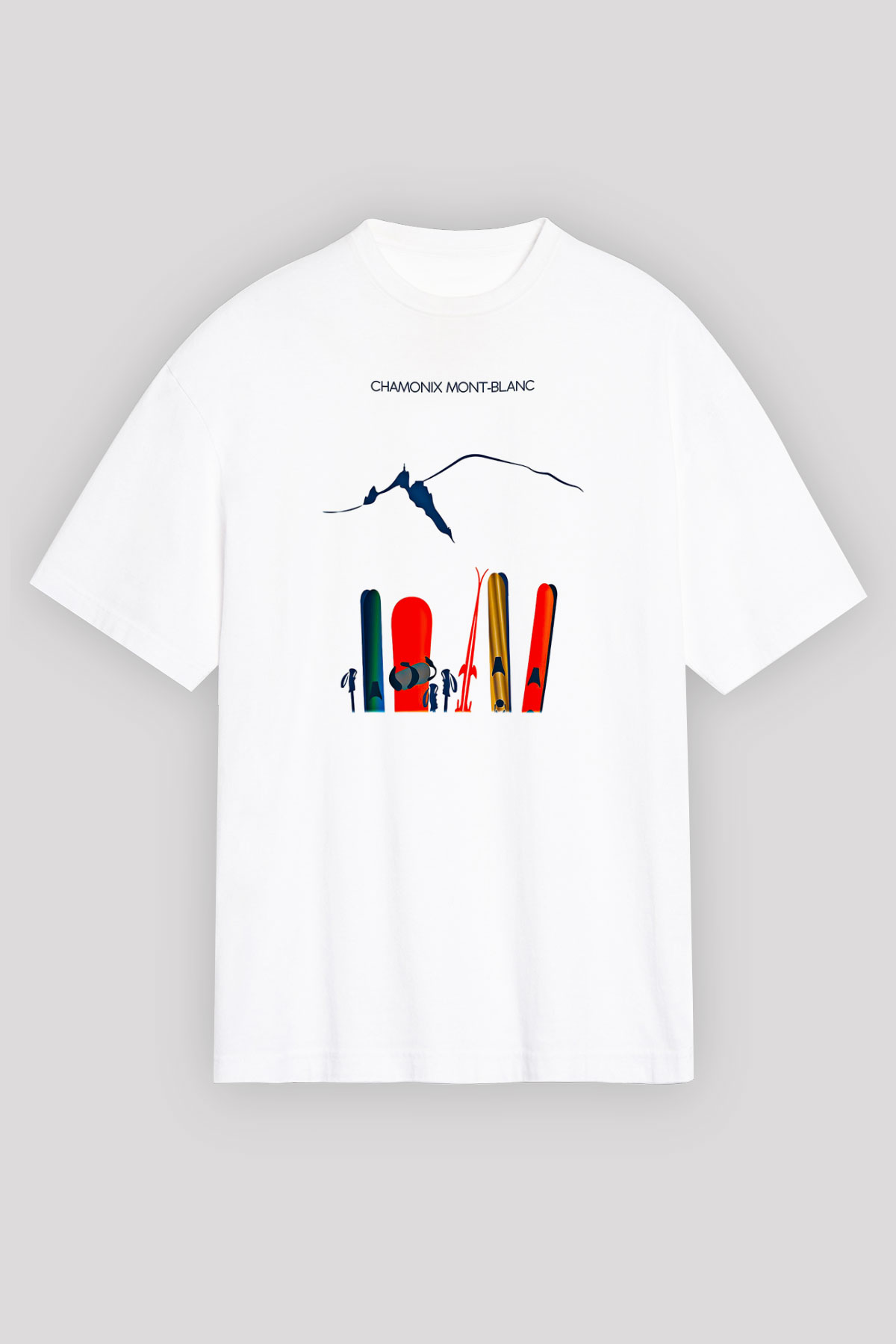 Kayak Baskılı Unisex Beyaz Oversize Tişört - Tshirt