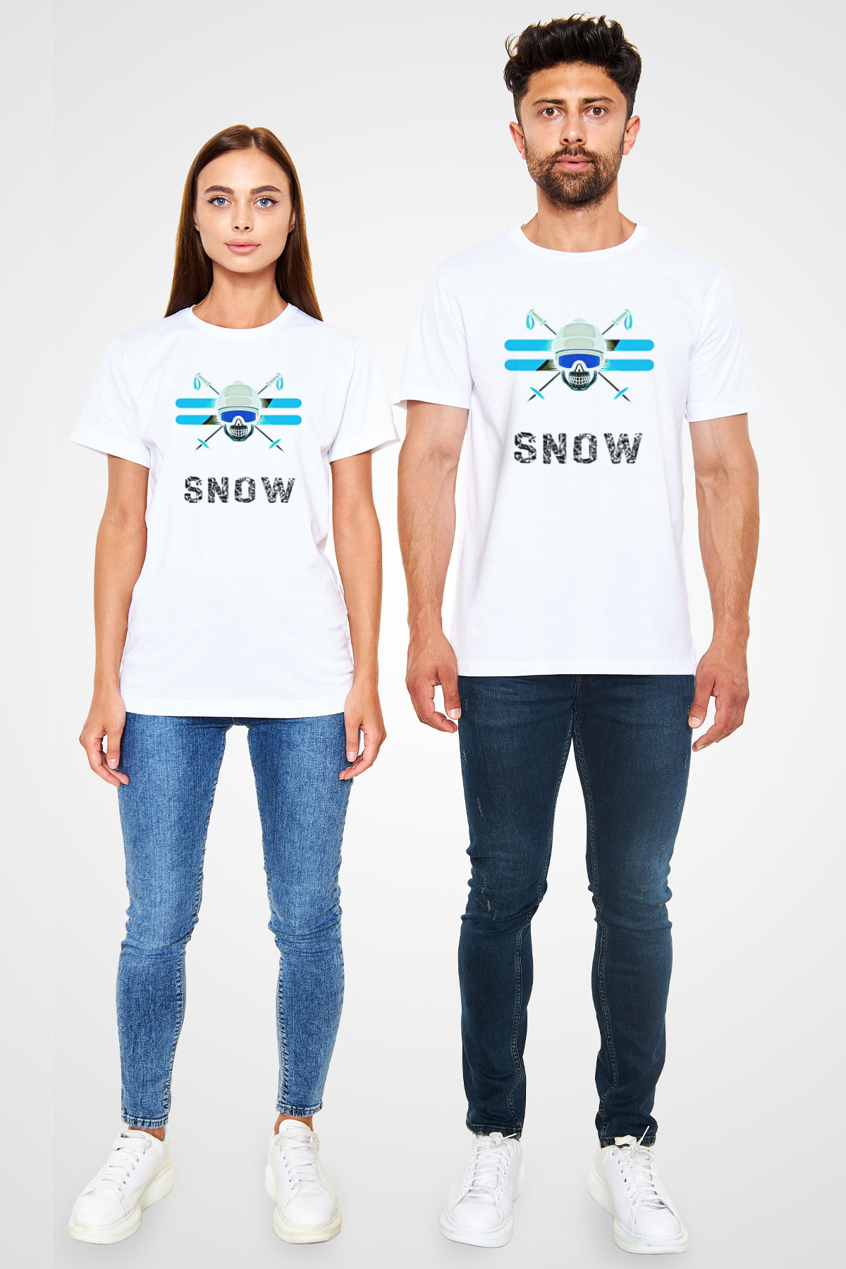 Kayak Baskılı Unisex Beyaz Tişört - Tshirt