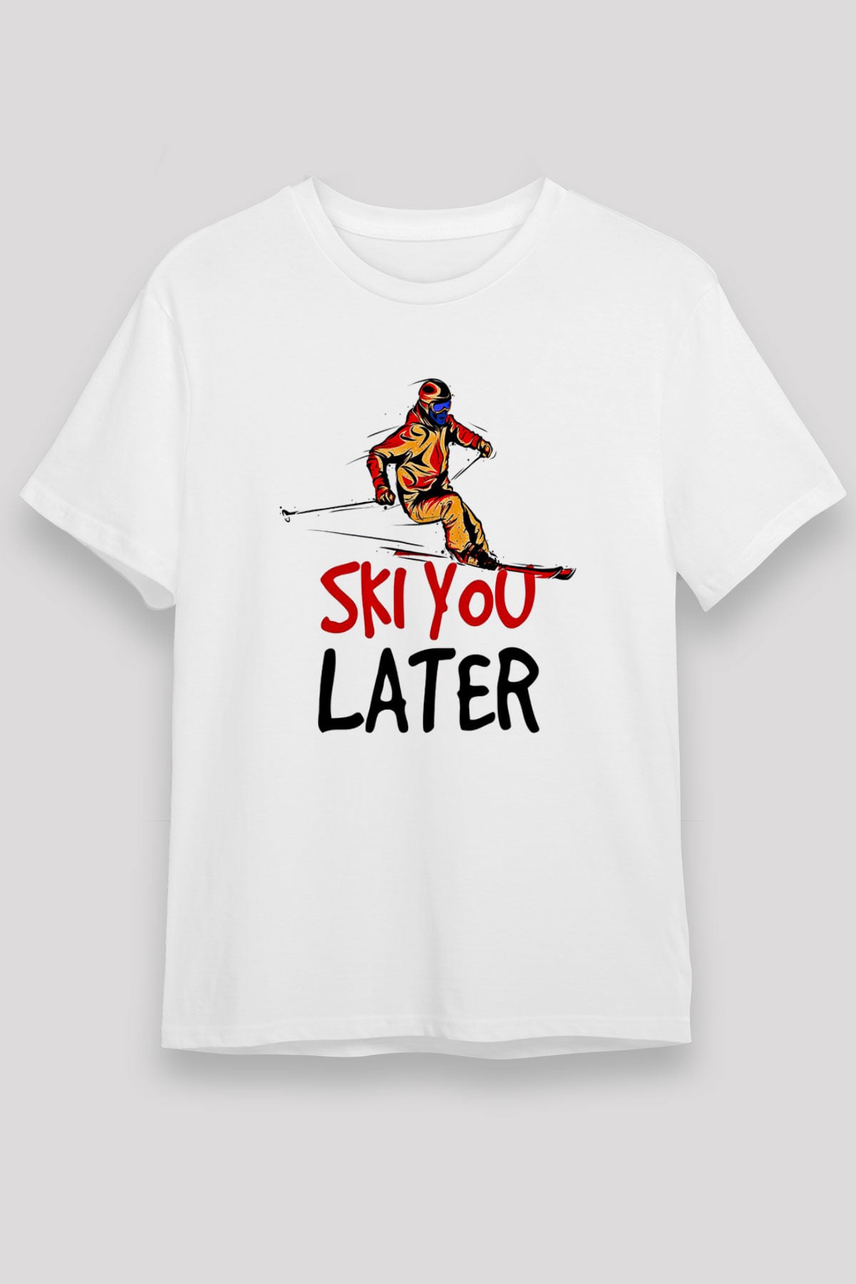 Kayak Baskılı Unisex Beyaz Tişört - Tshirt