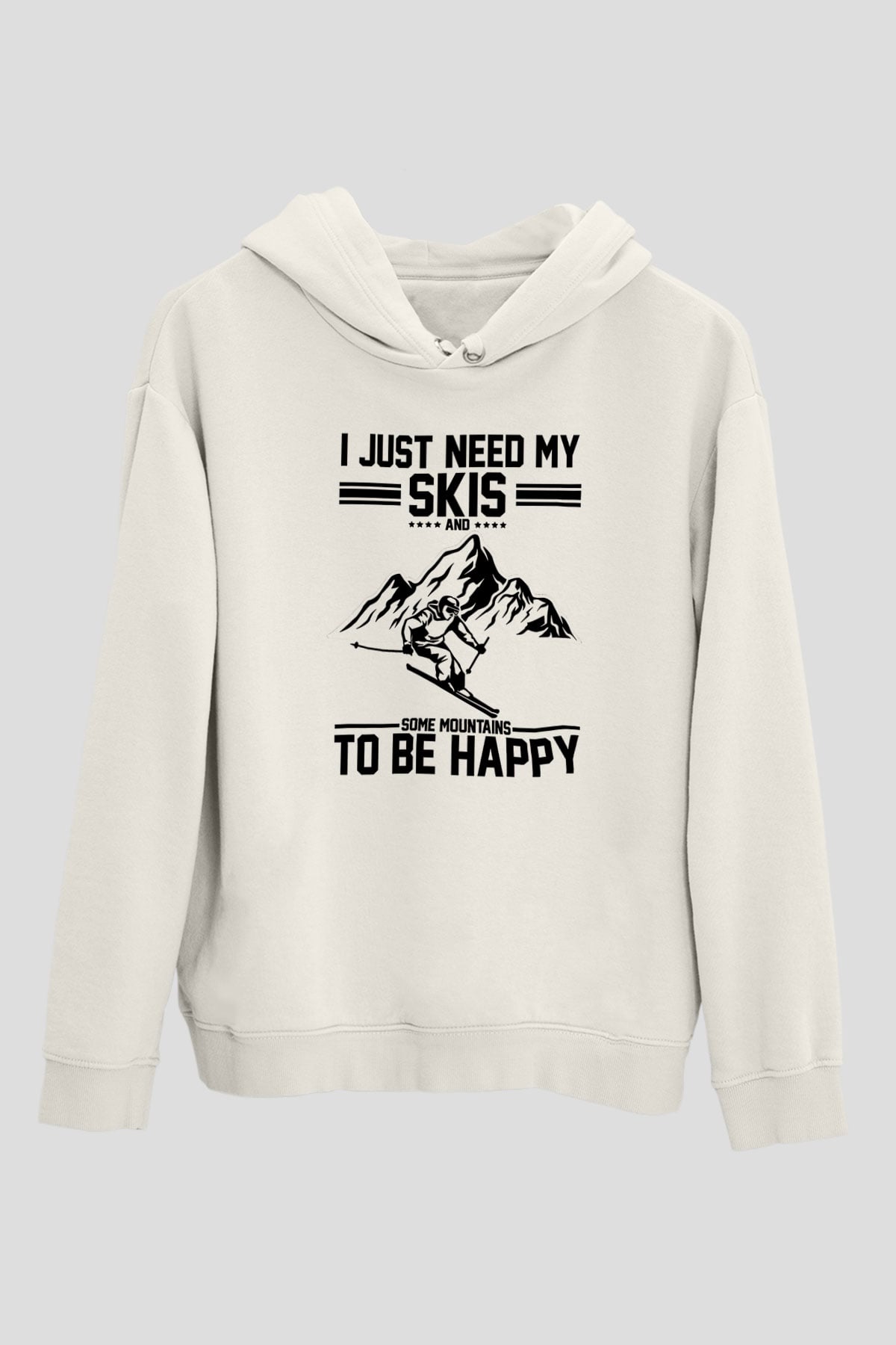Kayak Baskılı Unisex Ekru Hoodie
