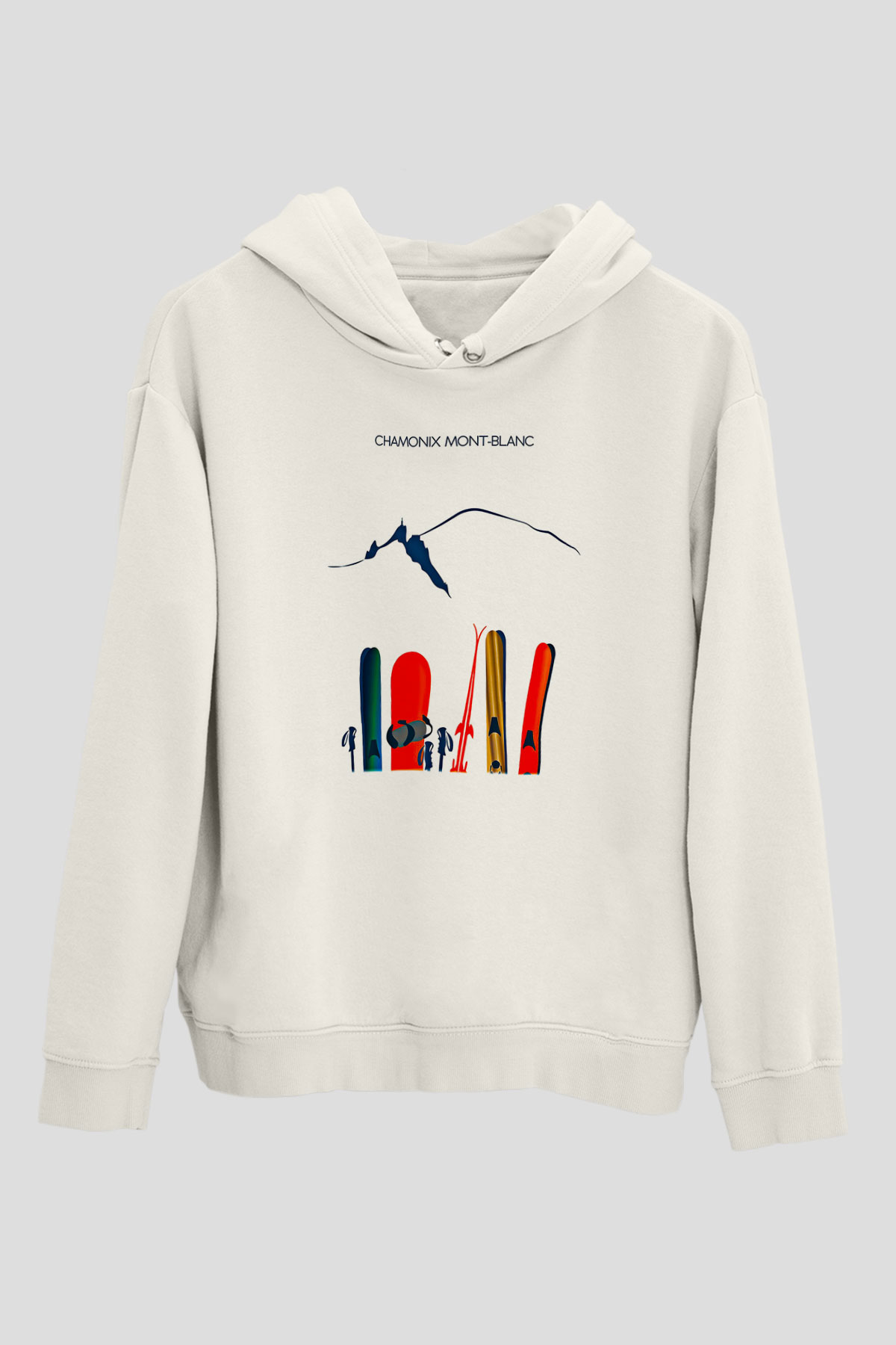 Kayak Baskılı Unisex Ekru Hoodie