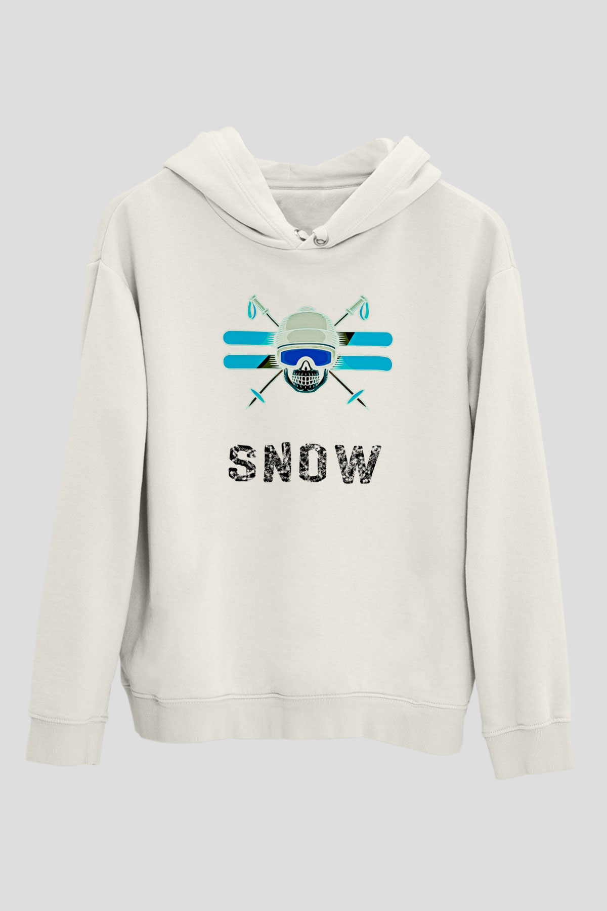 Kayak Baskılı Unisex Ekru Hoodie