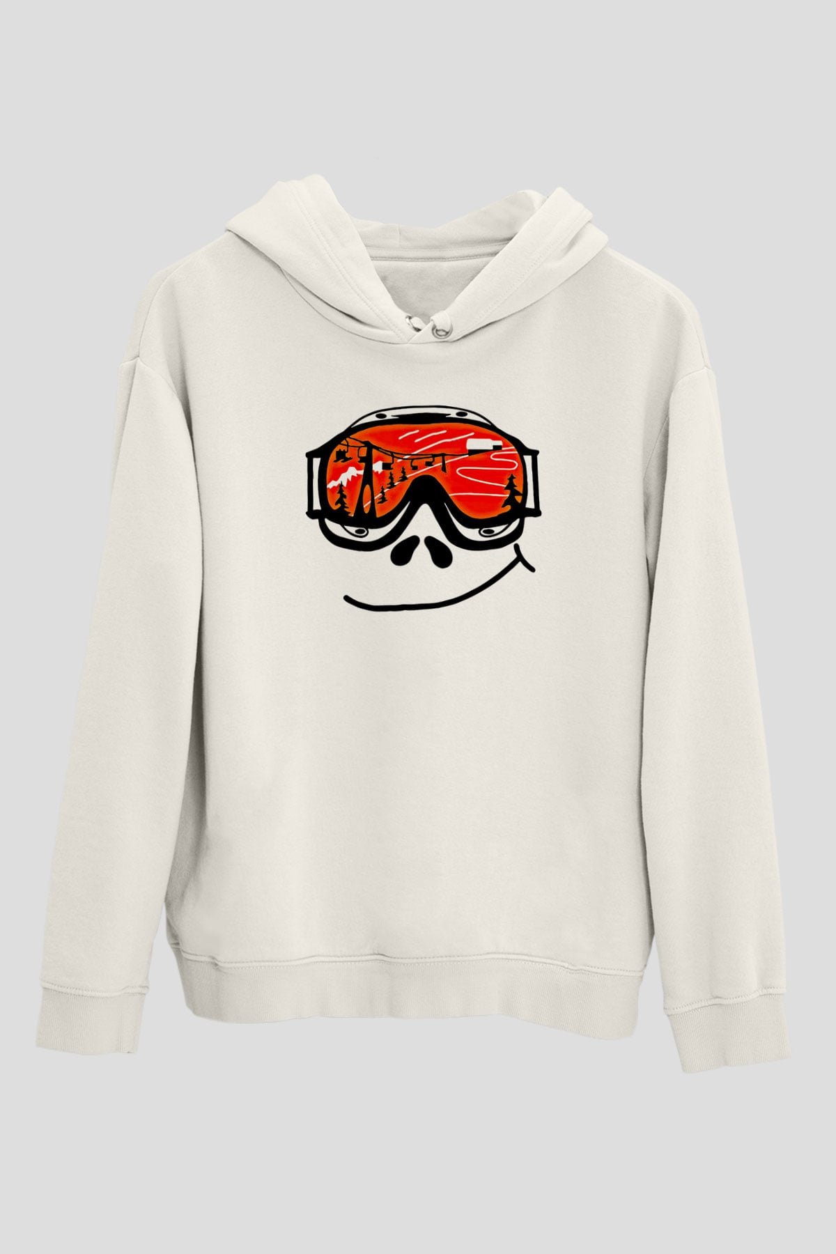 Kayak Baskılı Unisex Ekru Hoodie