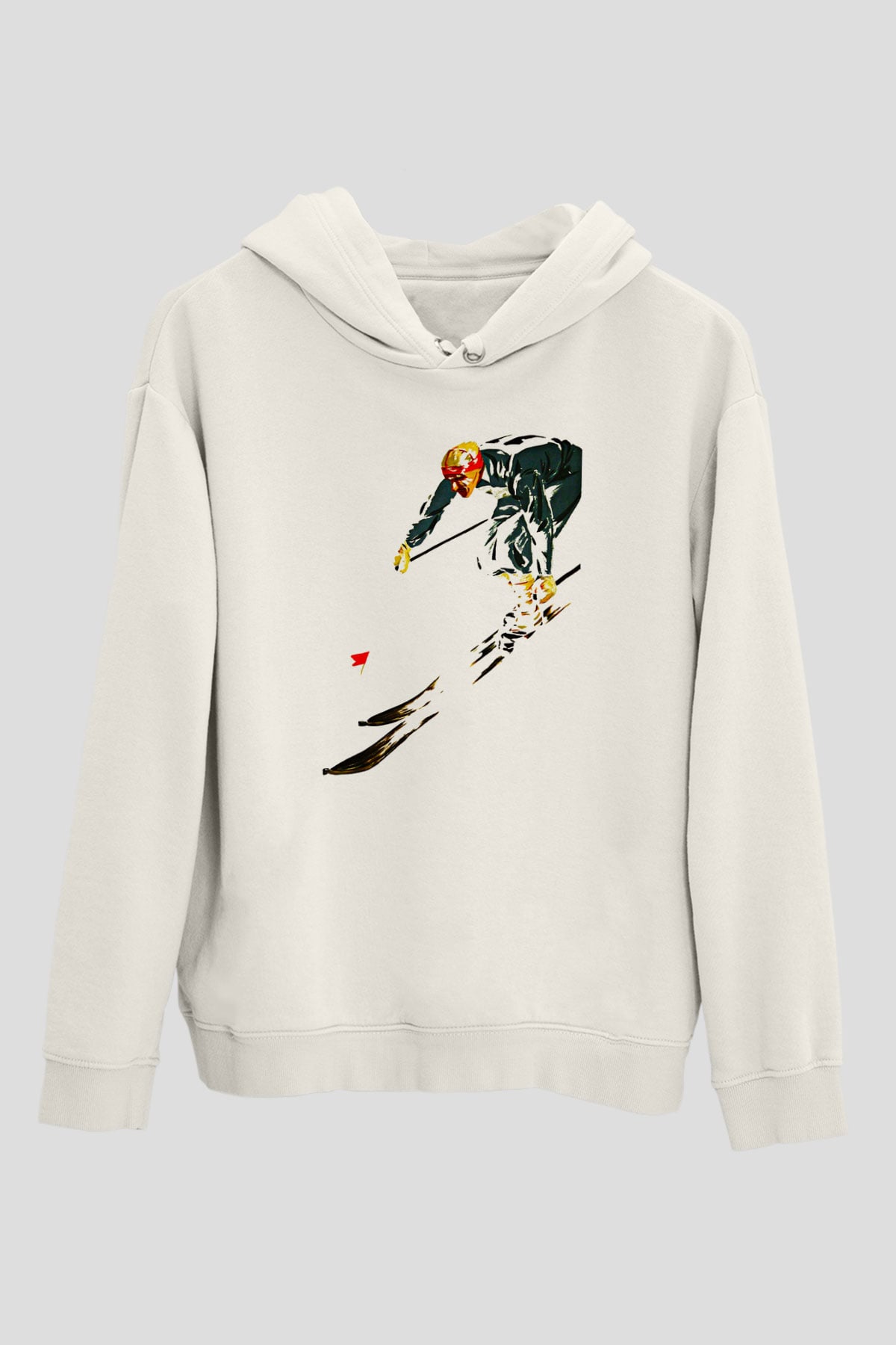 Kayak Baskılı Unisex Ekru Hoodie