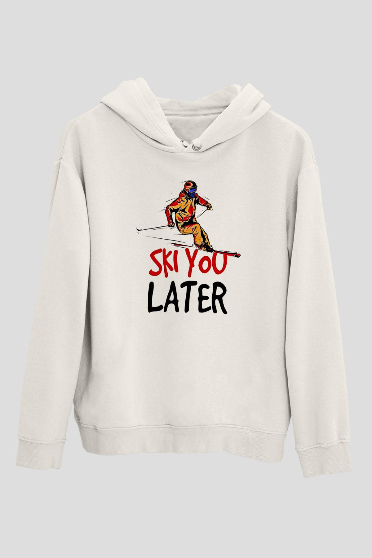 Kayak Baskılı Unisex Ekru Hoodie