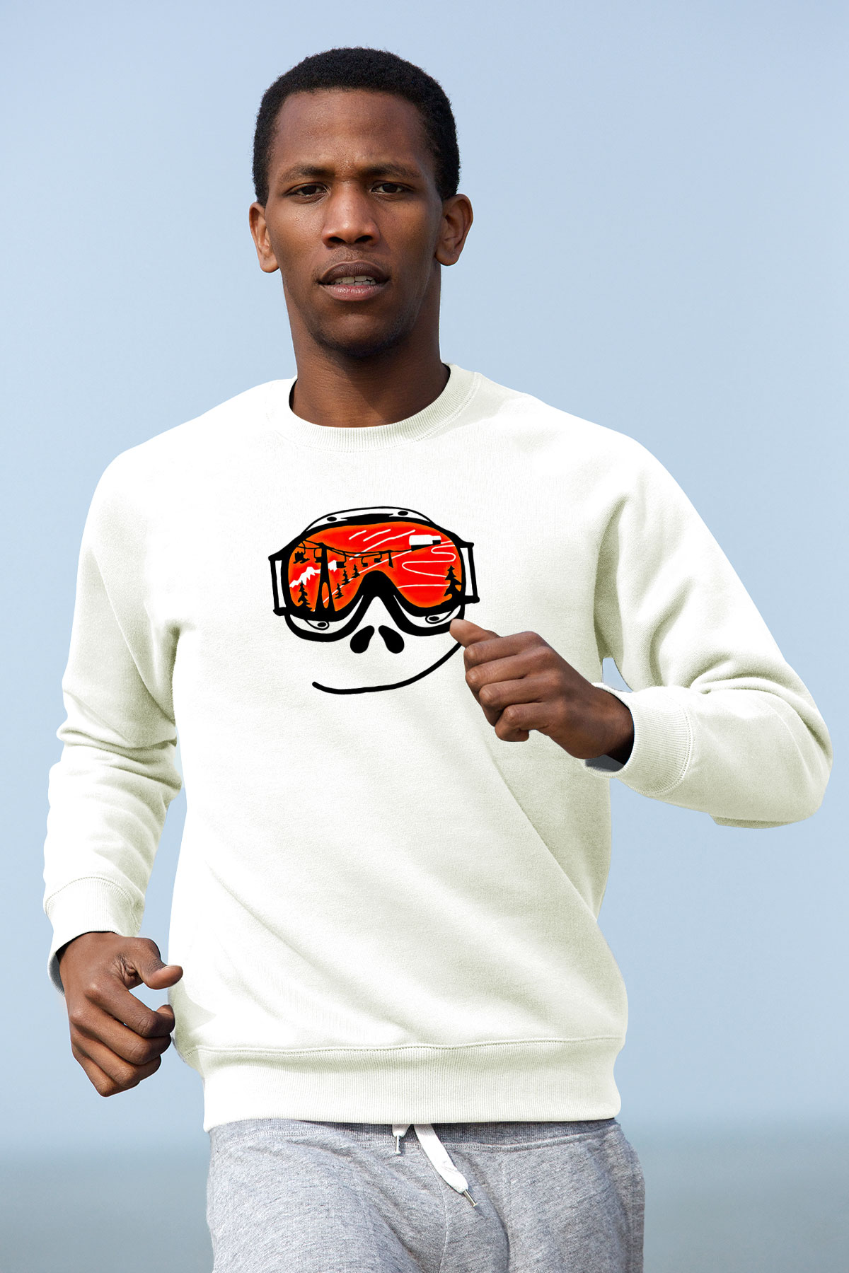 Kayak Baskılı Unisex Ekru Sweatshirt