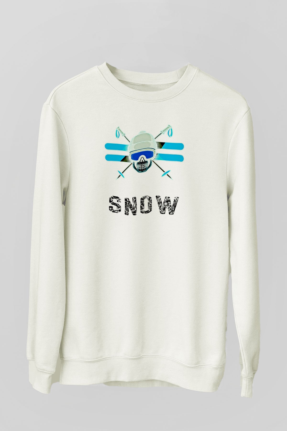 Kayak Baskılı Unisex Ekru Sweatshirt