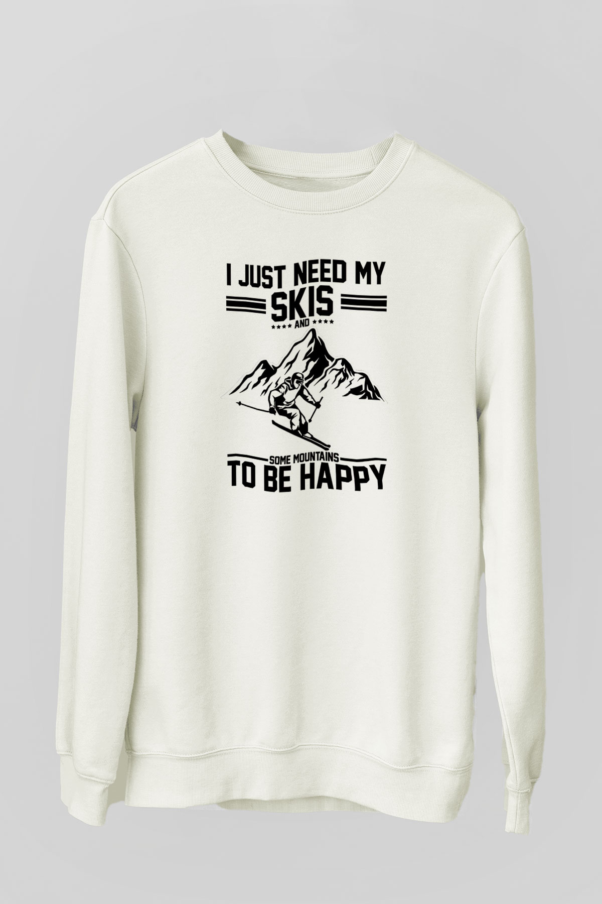 Kayak Baskılı Unisex Ekru Sweatshirt