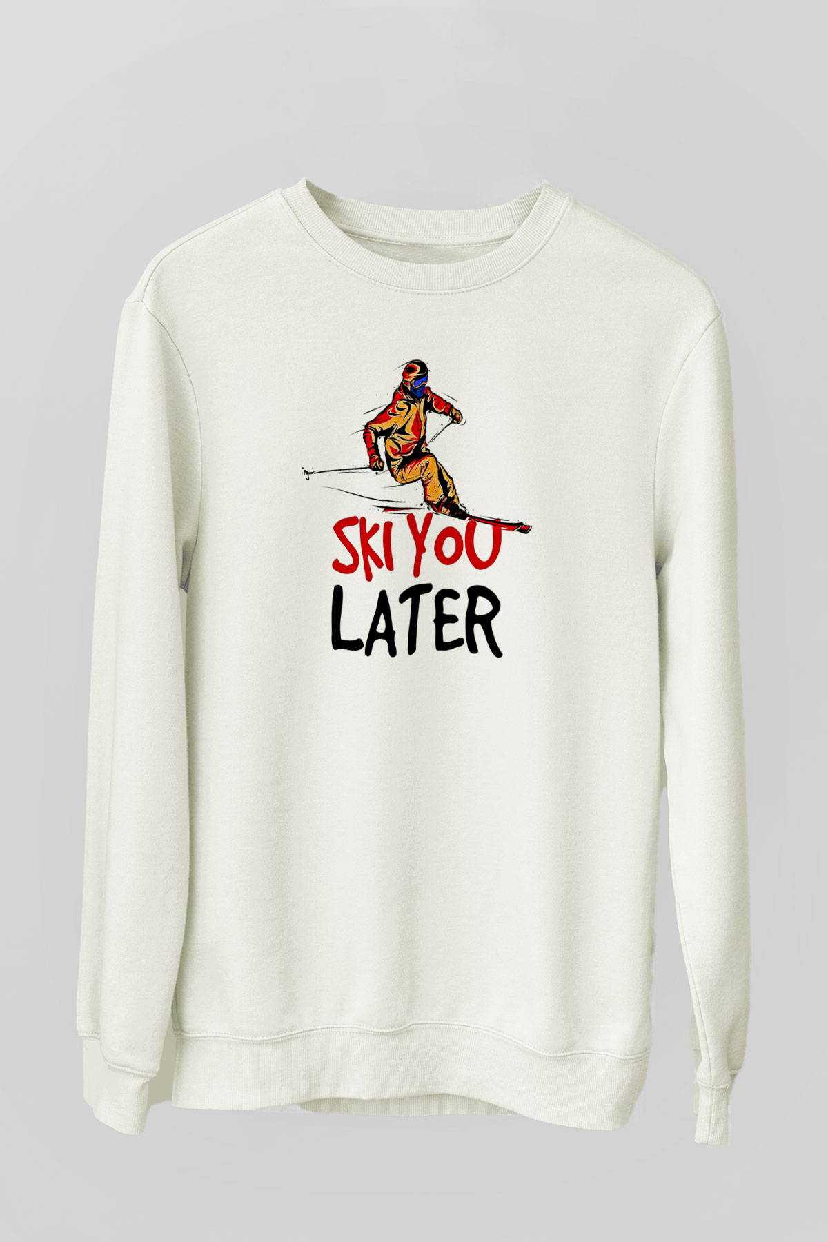 Kayak Baskılı Unisex Ekru Sweatshirt