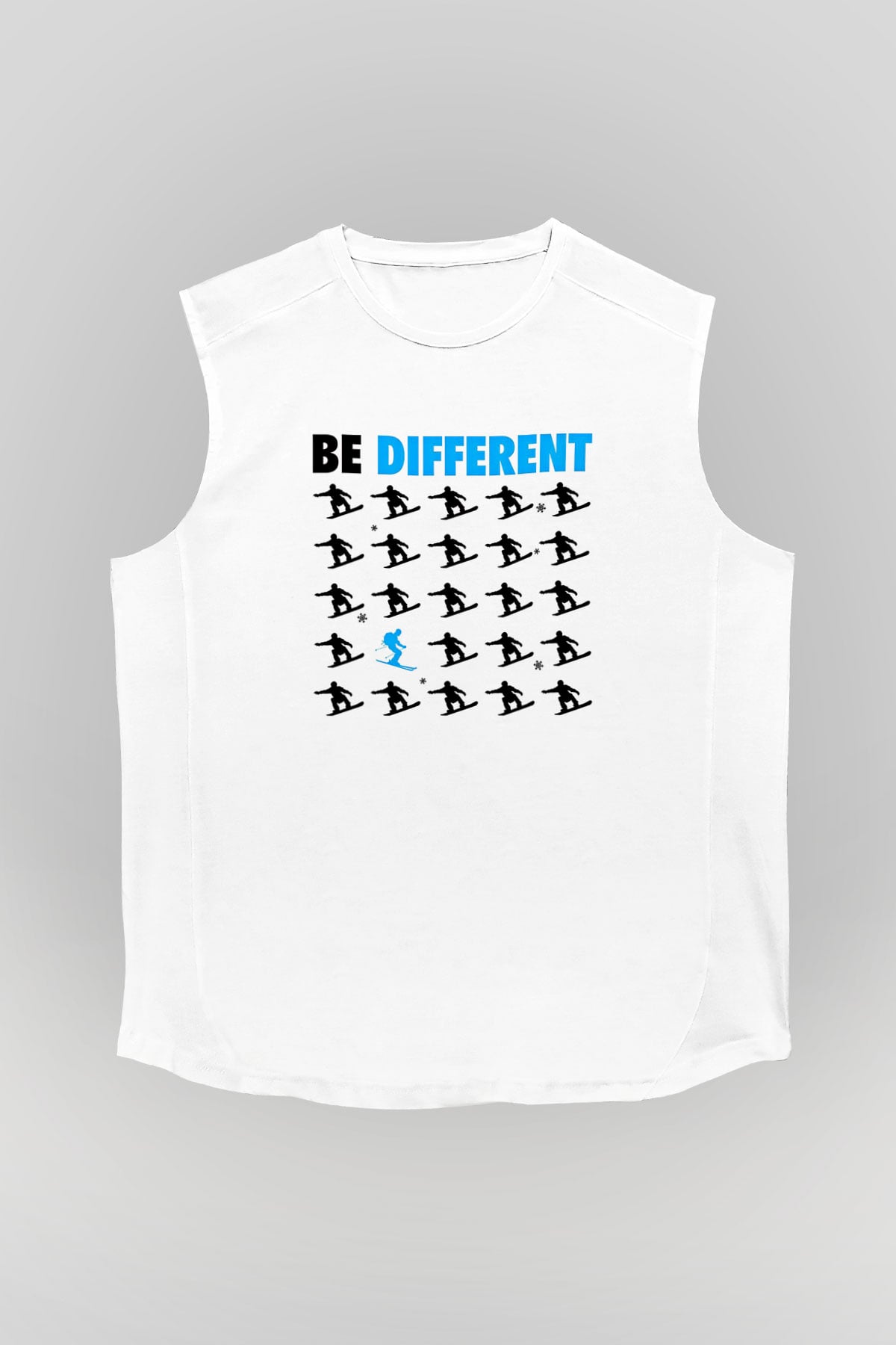 Kayak Baskılı Unisex Kolsuz Beyaz Tişört