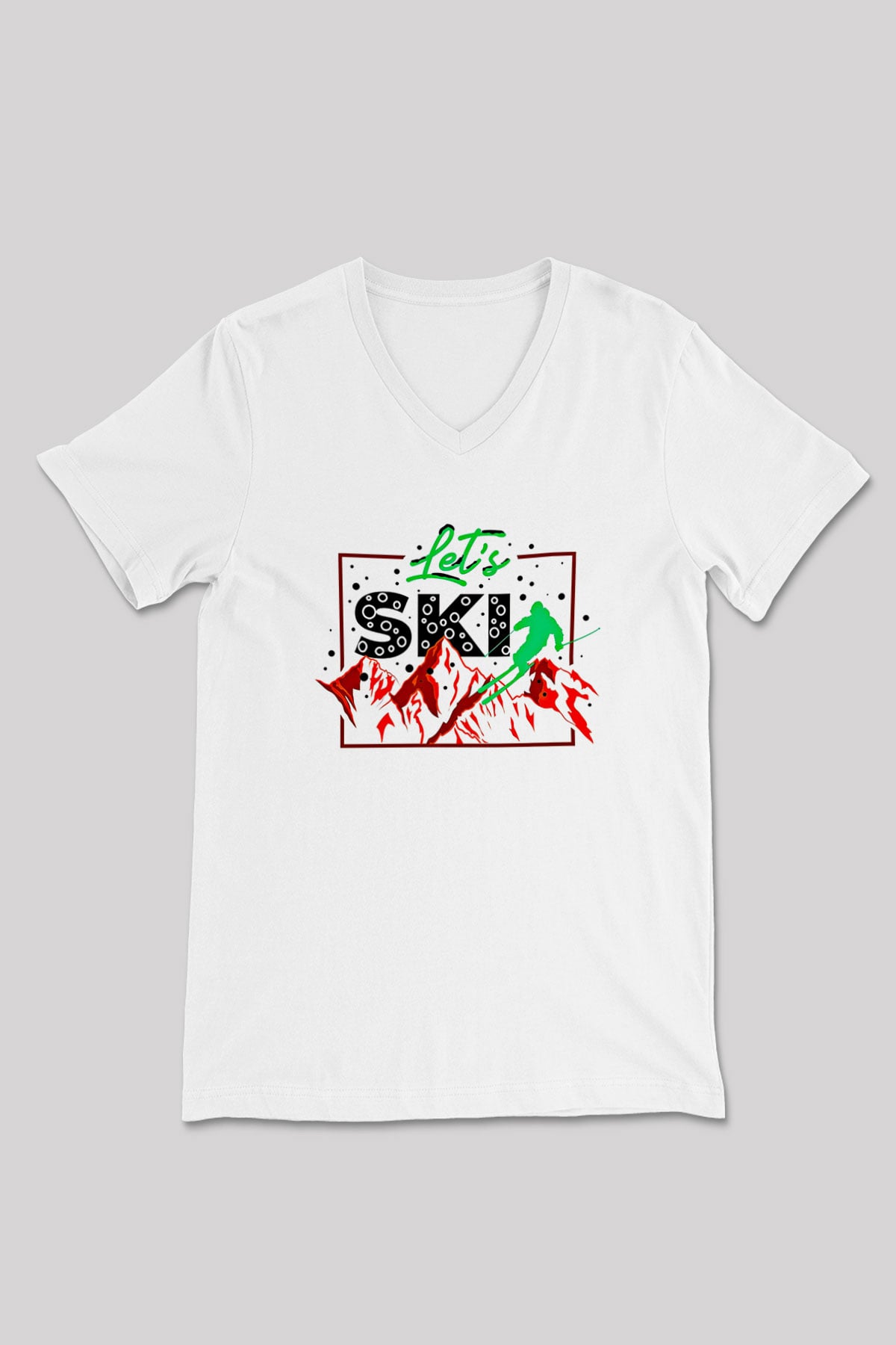 Kayak Baskılı Unisex V Yaka Tişört - Tshirt