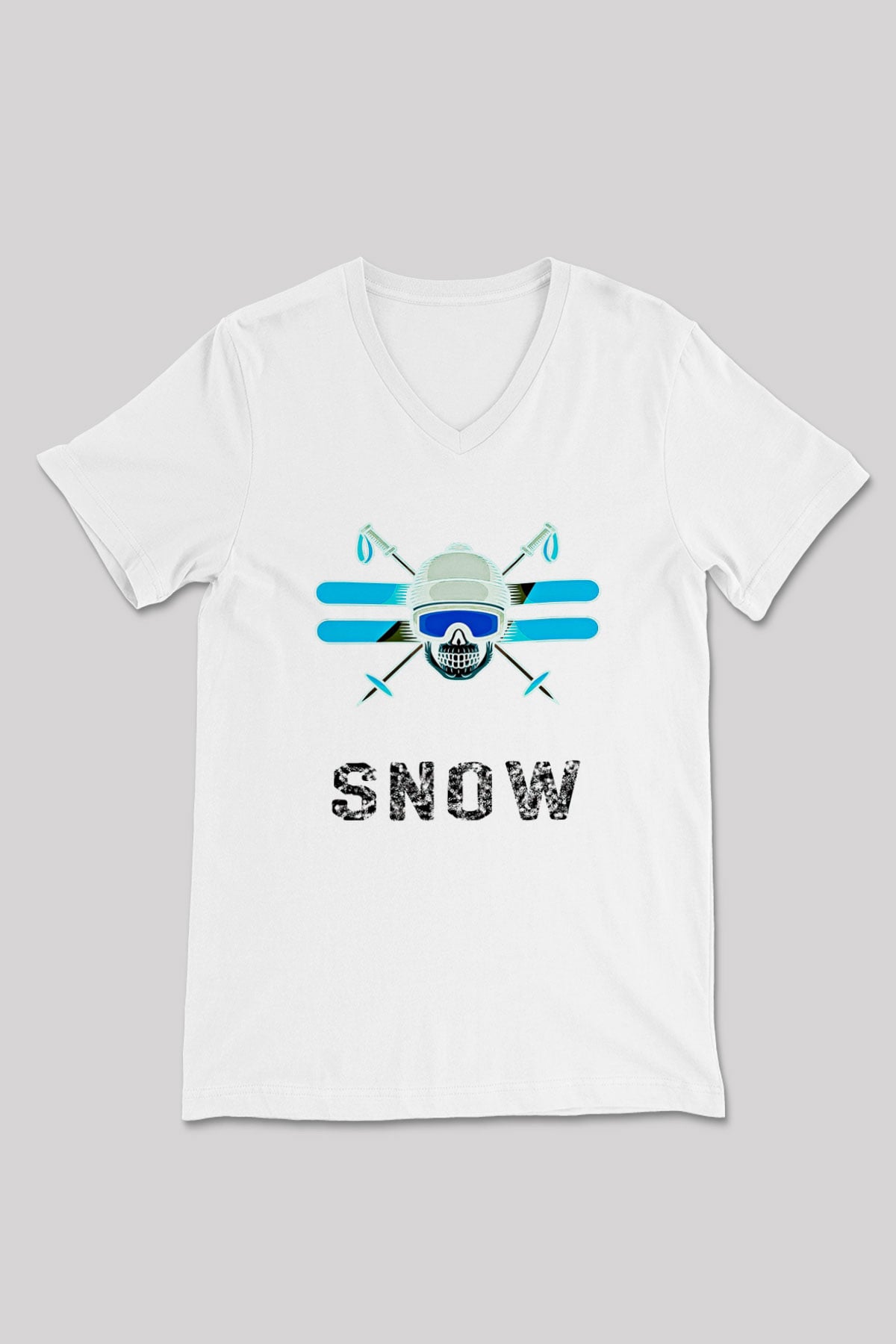 Kayak Baskılı Unisex V Yaka Tişört - Tshirt