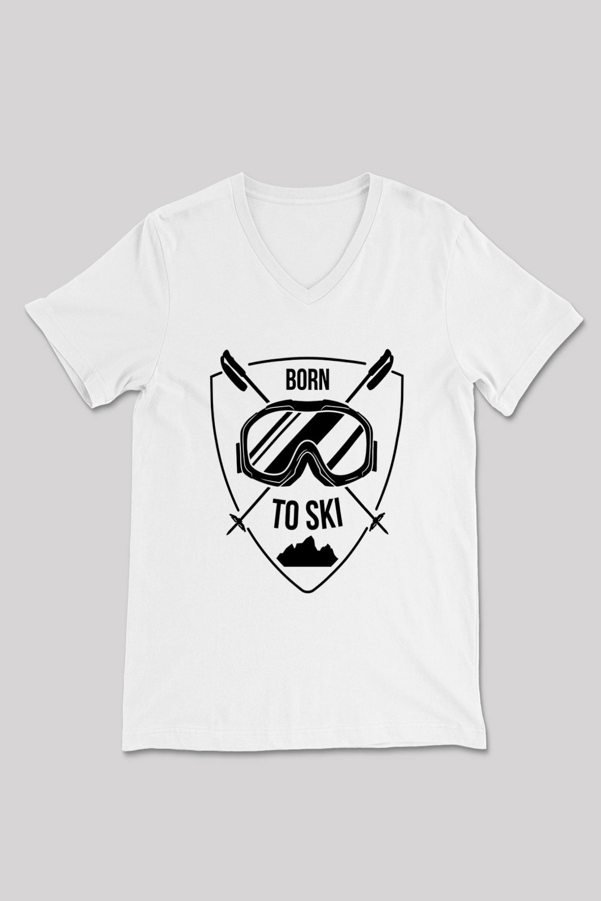 Kayak Baskılı Unisex V Yaka Tişört - Tshirt