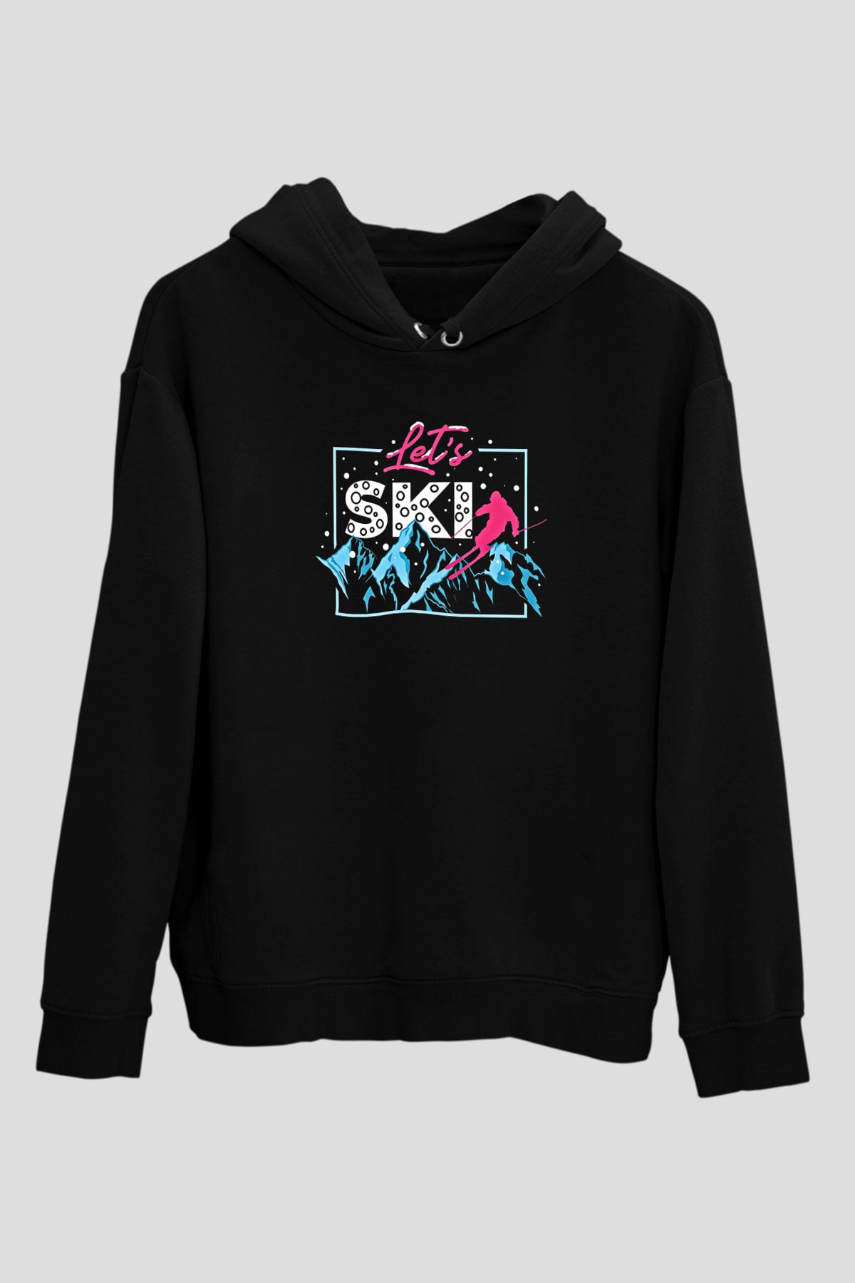 Kayak - Ski Baskılı Unisex Siyah Hoodie