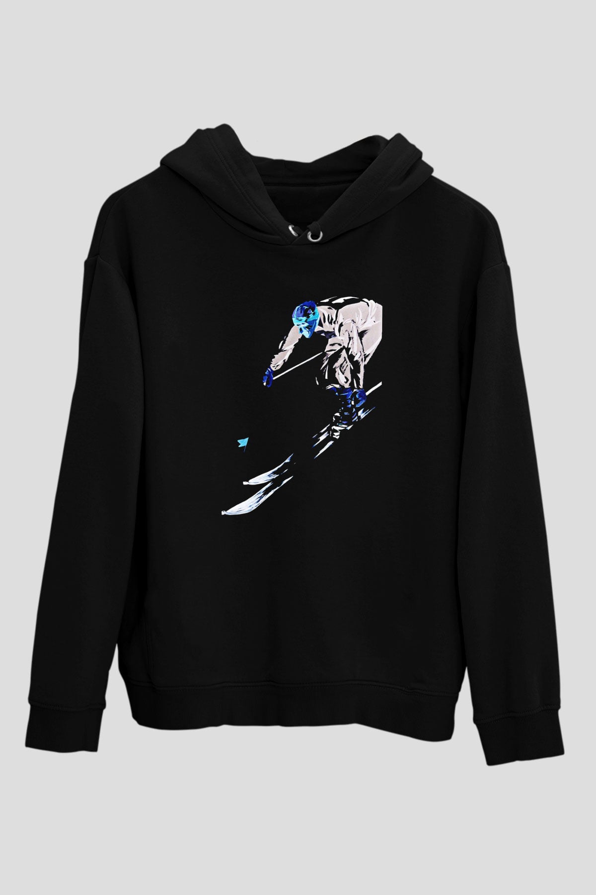 Kayak - Ski Baskılı Unisex Siyah Hoodie