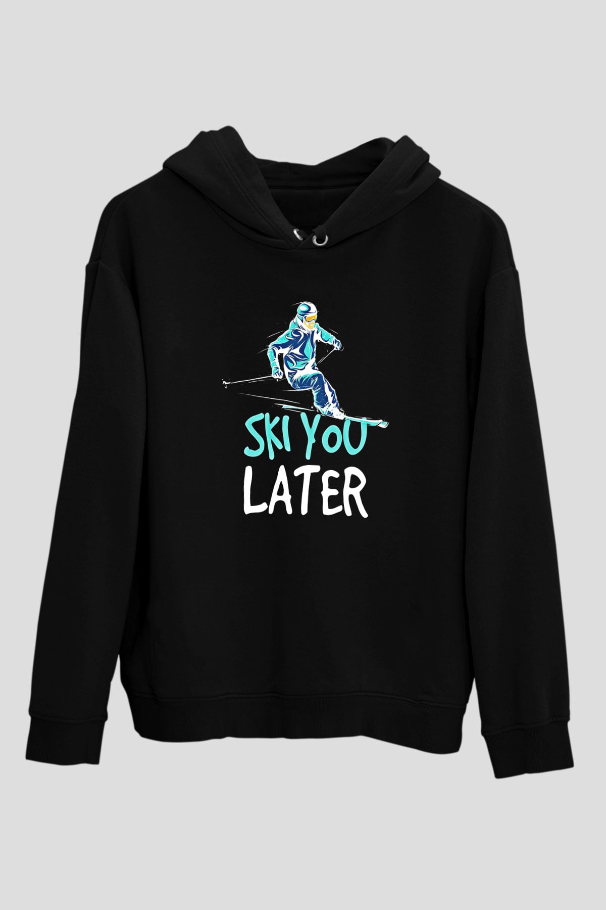 Kayak - Ski Baskılı Unisex Siyah Hoodie
