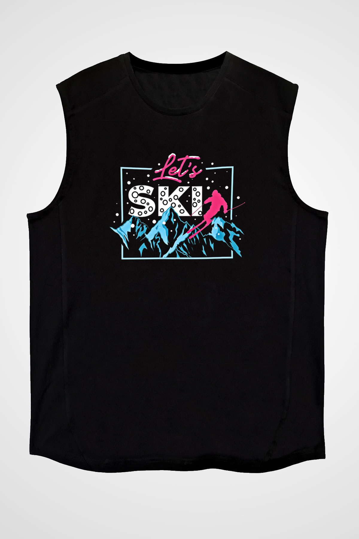 Kayak - Ski Baskılı Unisex Siyah Kolsuz Tişört
