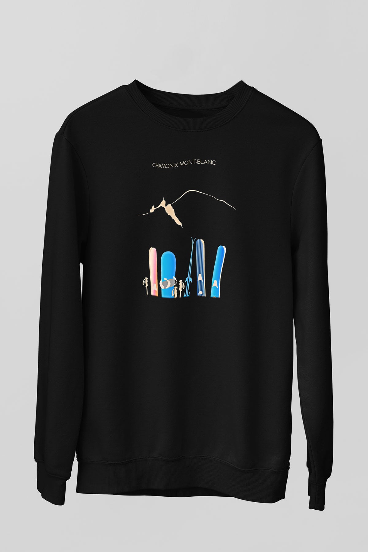 Kayak - Ski Baskılı Unisex Siyah Sweatshirt