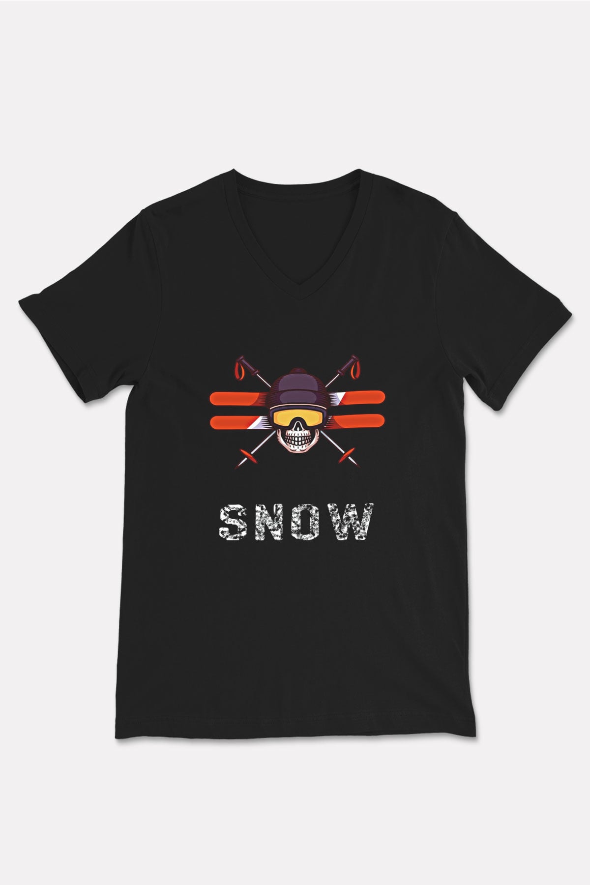 Kayak - Ski Baskılı Unisex Siyah V Yaka Tişört