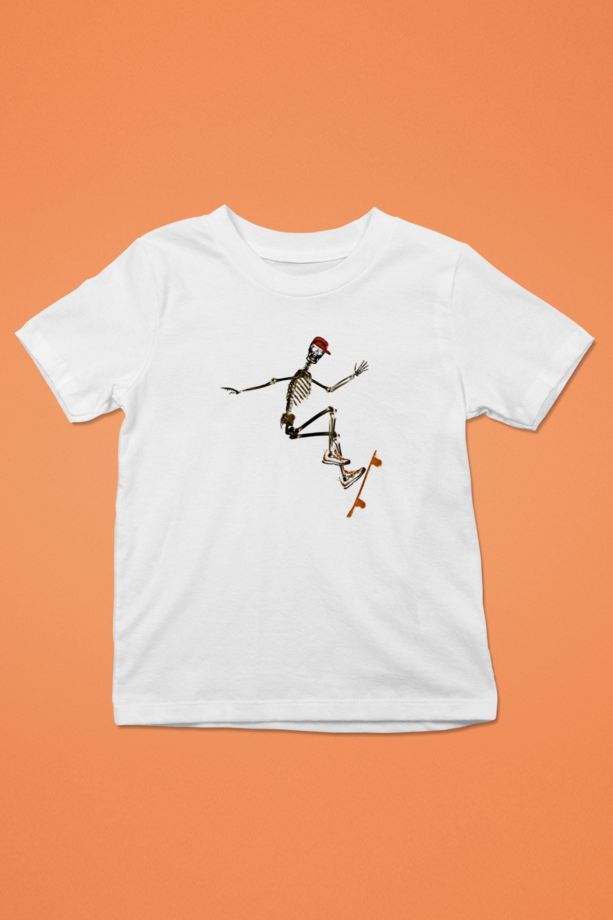Kaykay Baskılı Unisex Beyaz Çocuk Tişört - Tshirt