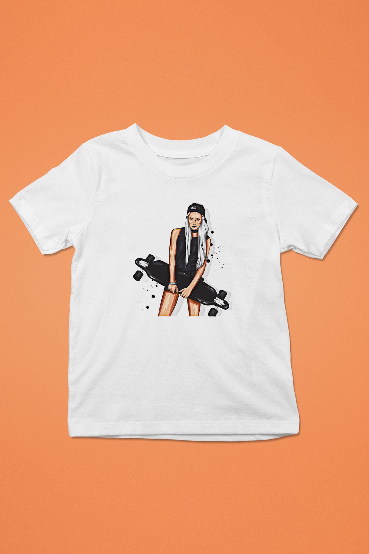 Kaykay Baskılı Unisex Beyaz Çocuk Tişört - Tshirt