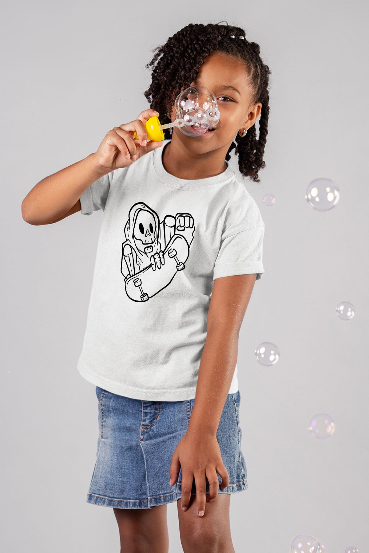 Kaykay Baskılı Unisex Beyaz Çocuk Tişört - Tshirt