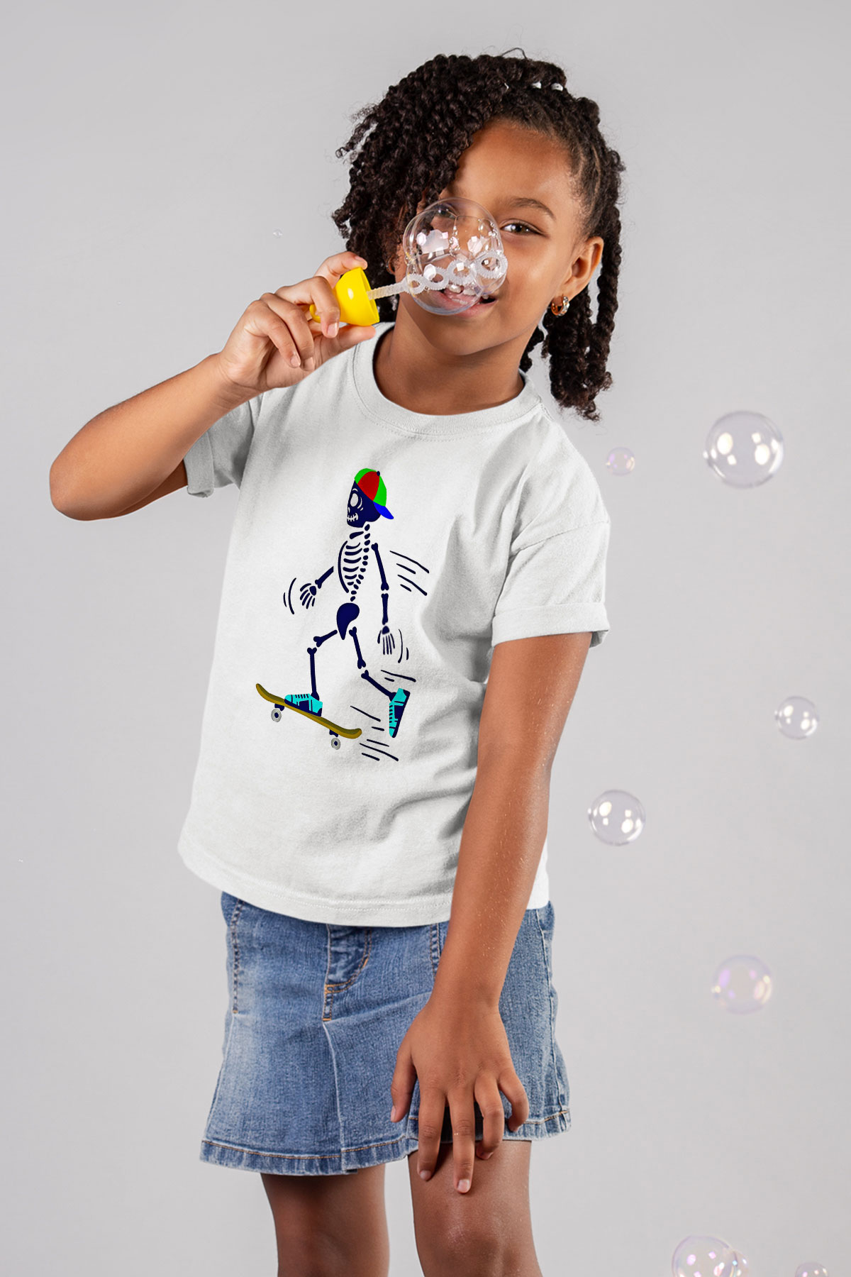 Kaykay Baskılı Unisex Beyaz Çocuk Tişört - Tshirt