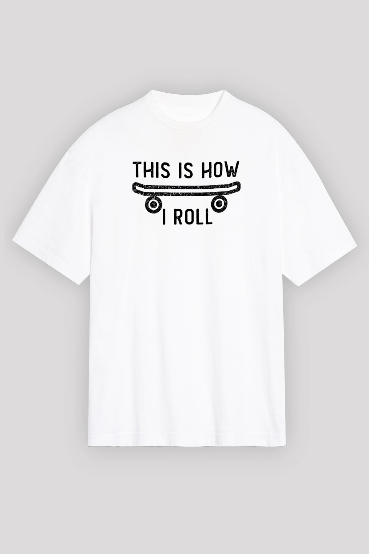 Kaykay Baskılı Unisex Beyaz Oversize Tişört - Tshirt