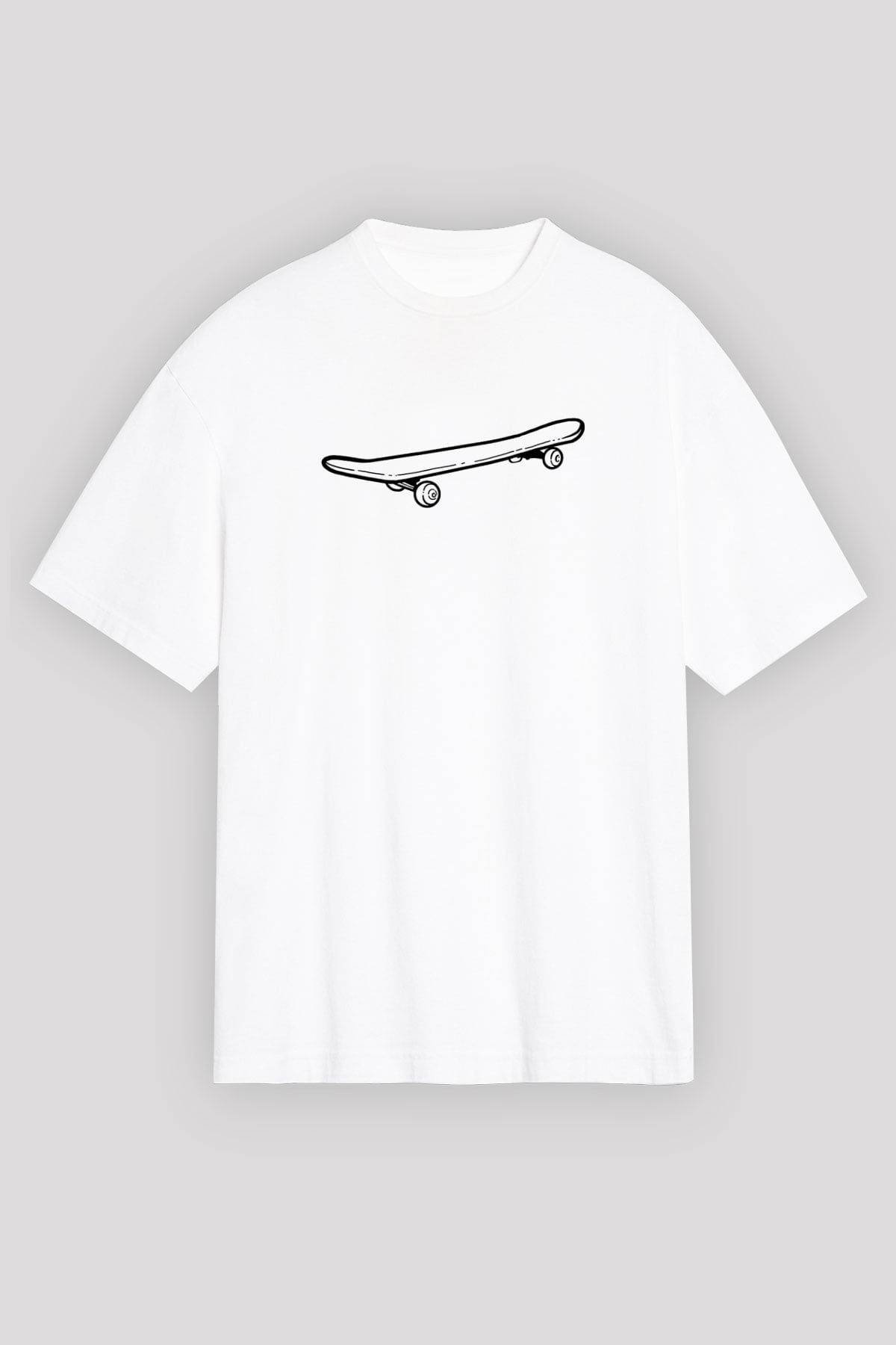 Kaykay Baskılı Unisex Beyaz Oversize Tişört - Tshirt