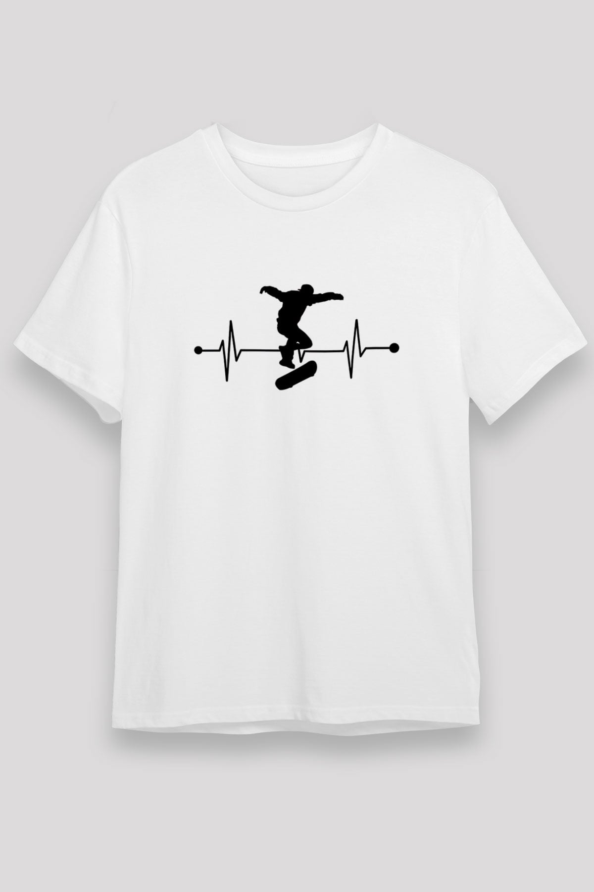 Kaykay Baskılı Unisex Beyaz Tişört - Tshirt