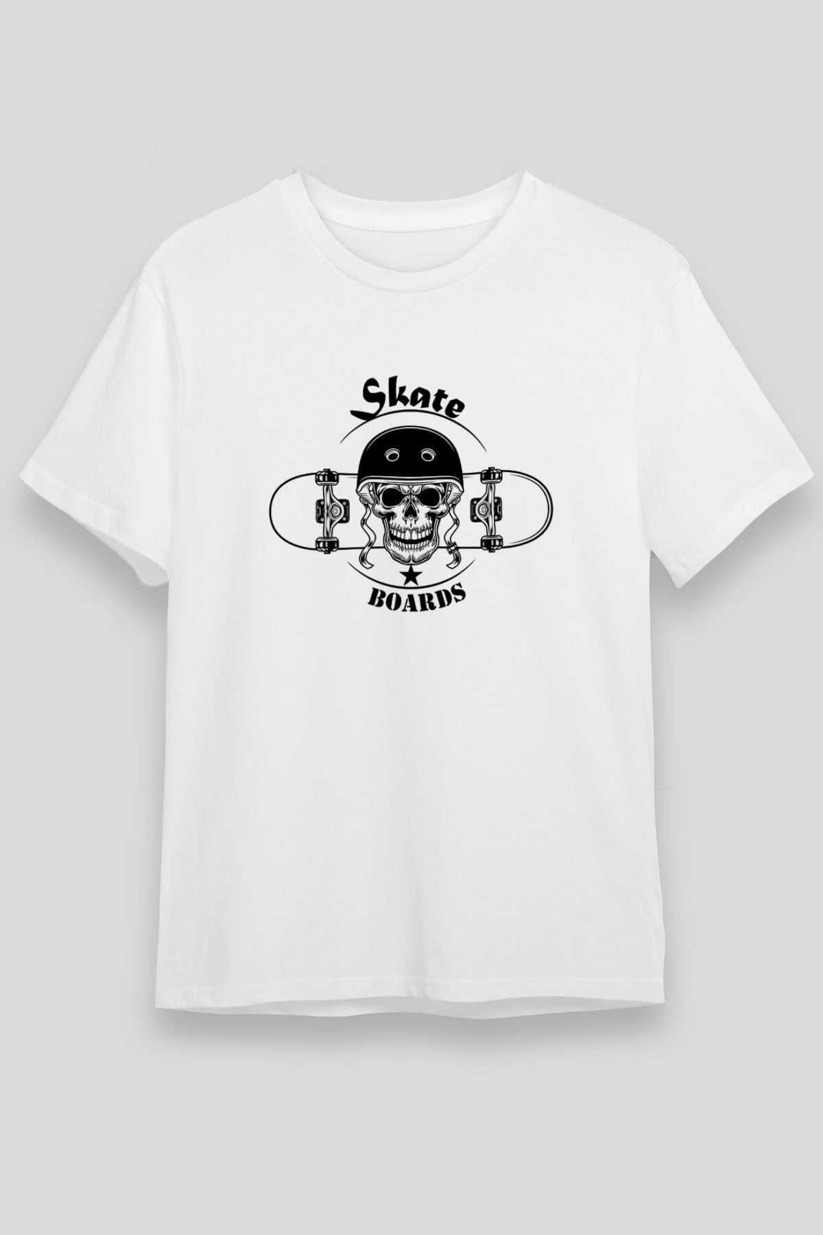 Kaykay Baskılı Unisex Beyaz Tişört - Tshirt