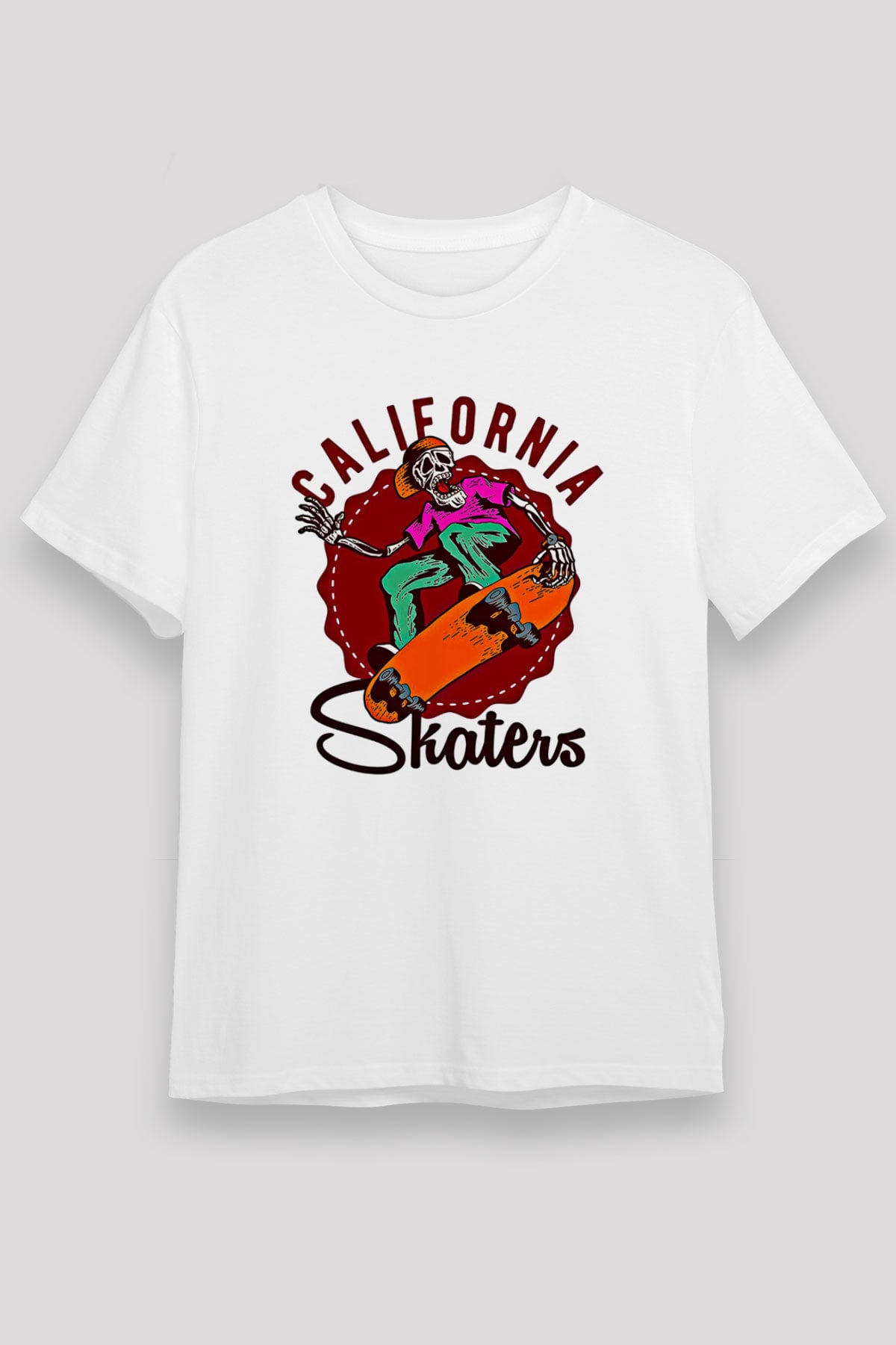 Kaykay Baskılı Unisex Beyaz Tişört - Tshirt