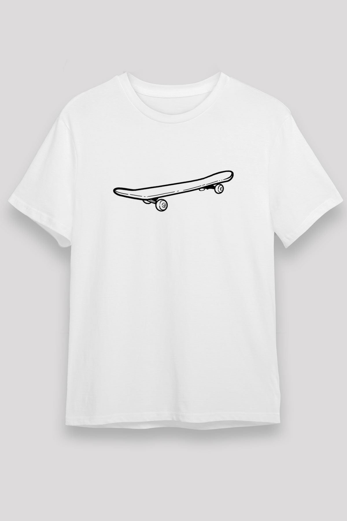 Kaykay Baskılı Unisex Beyaz Tişört - Tshirt