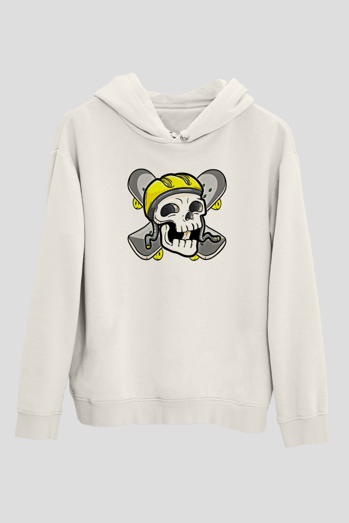 Kaykay Baskılı Unisex Ekru Hoodie