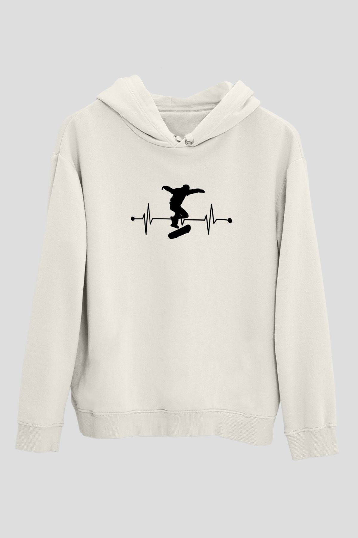 Kaykay Baskılı Unisex Ekru Hoodie