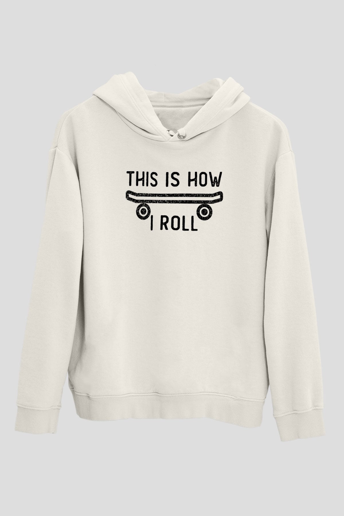 Kaykay Baskılı Unisex Ekru Hoodie
