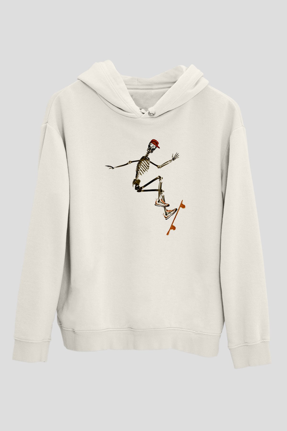 Kaykay Baskılı Unisex Ekru Hoodie