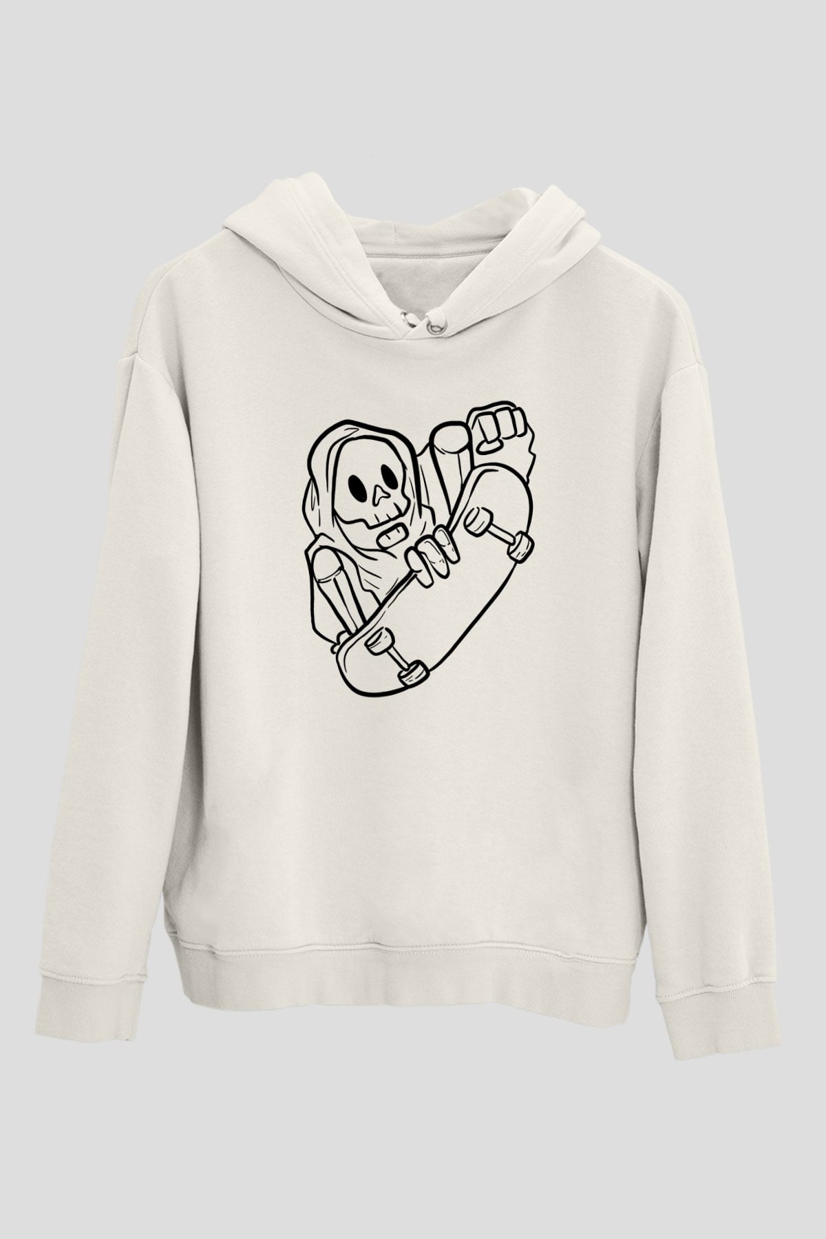 Kaykay Baskılı Unisex Ekru Hoodie