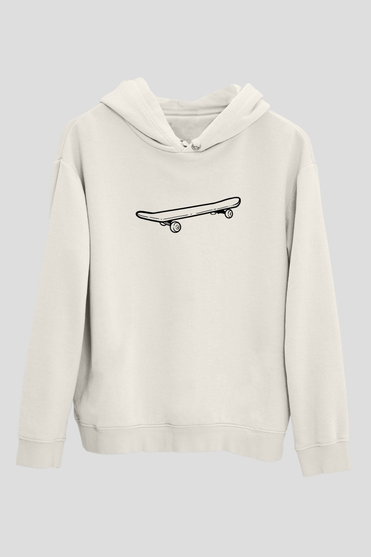 Kaykay Baskılı Unisex Ekru Hoodie