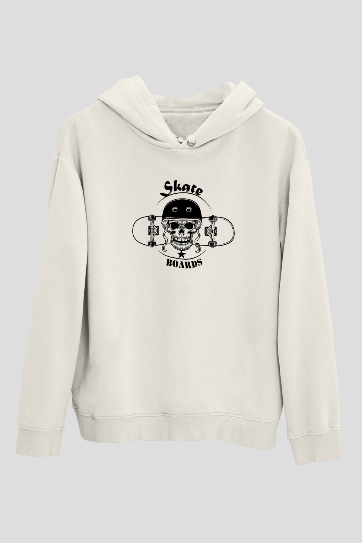 Kaykay Baskılı Unisex Ekru Hoodie