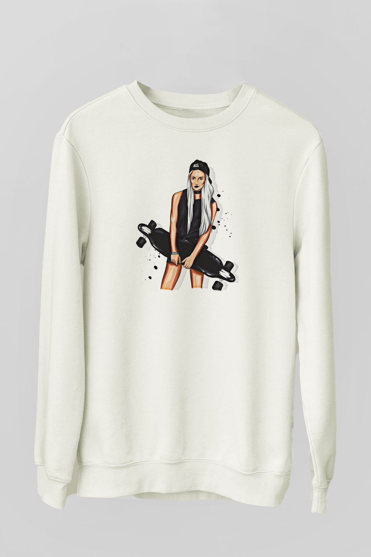 Kaykay Baskılı Unisex Ekru Sweatshirt