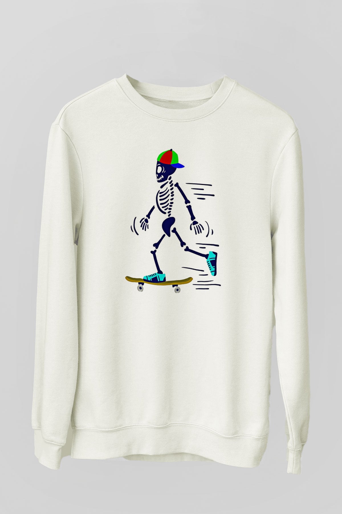 Kaykay Baskılı Unisex Ekru Sweatshirt