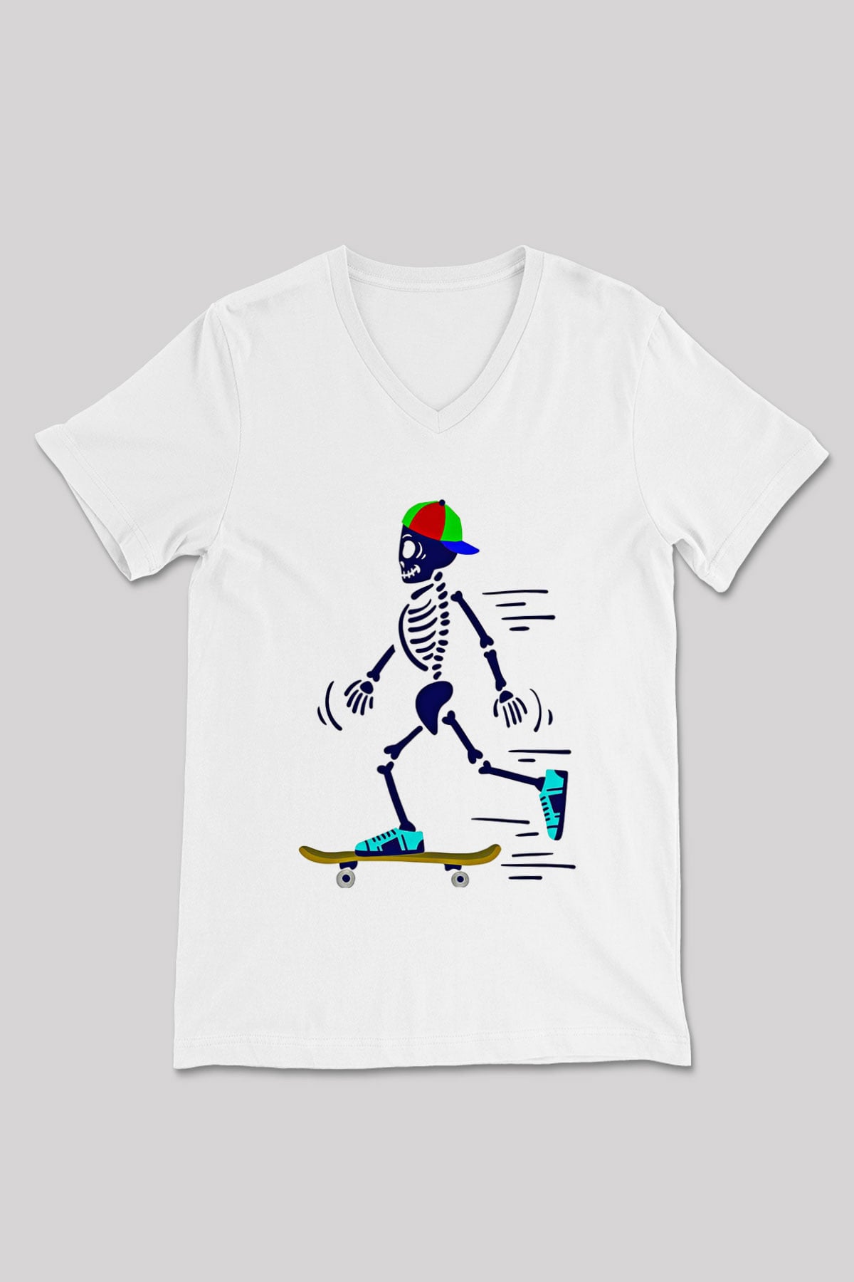 Kaykay Baskılı Unisex V Yaka Tişört - Tshirt