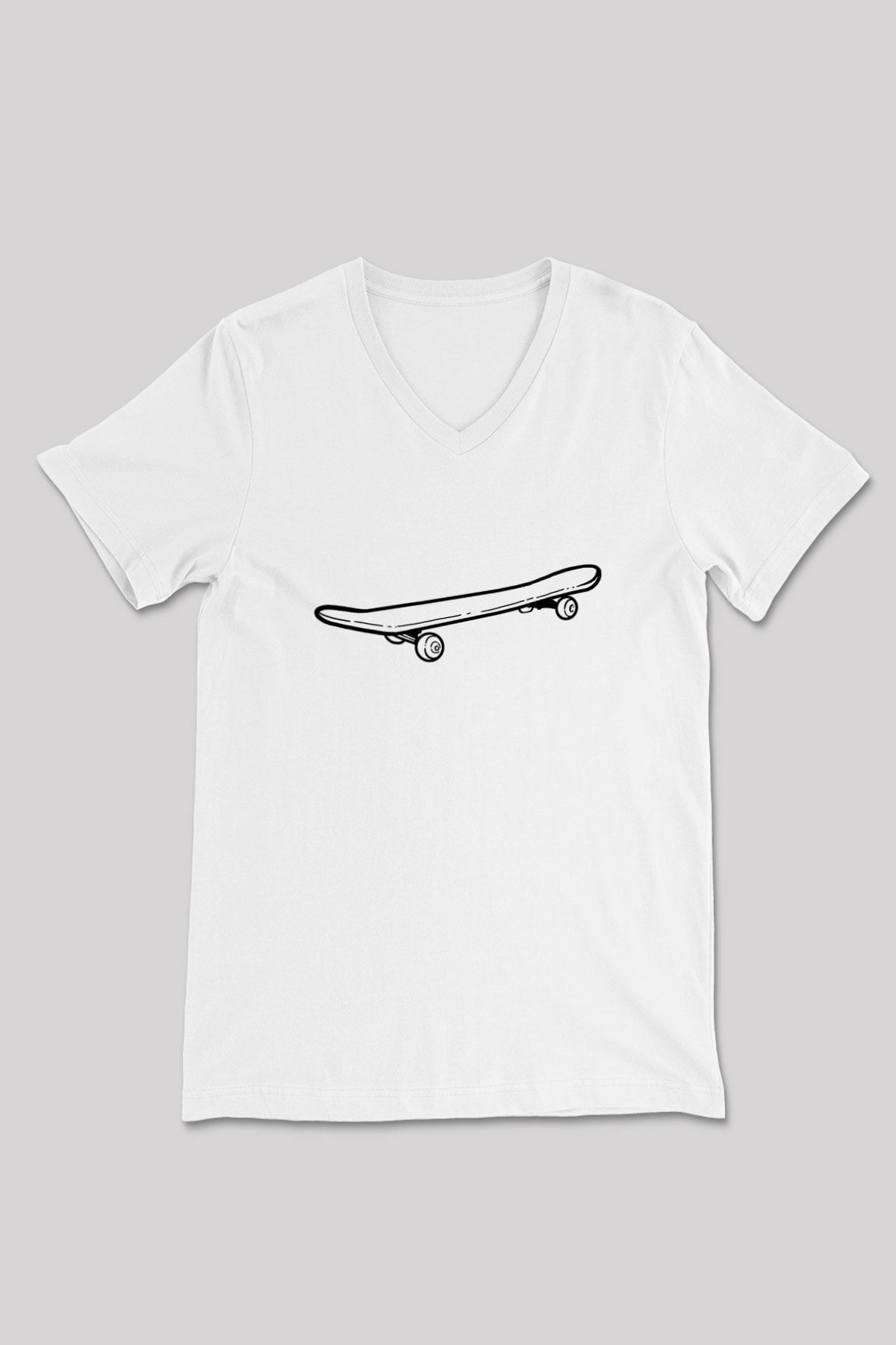 Kaykay Baskılı Unisex V Yaka Tişört - Tshirt