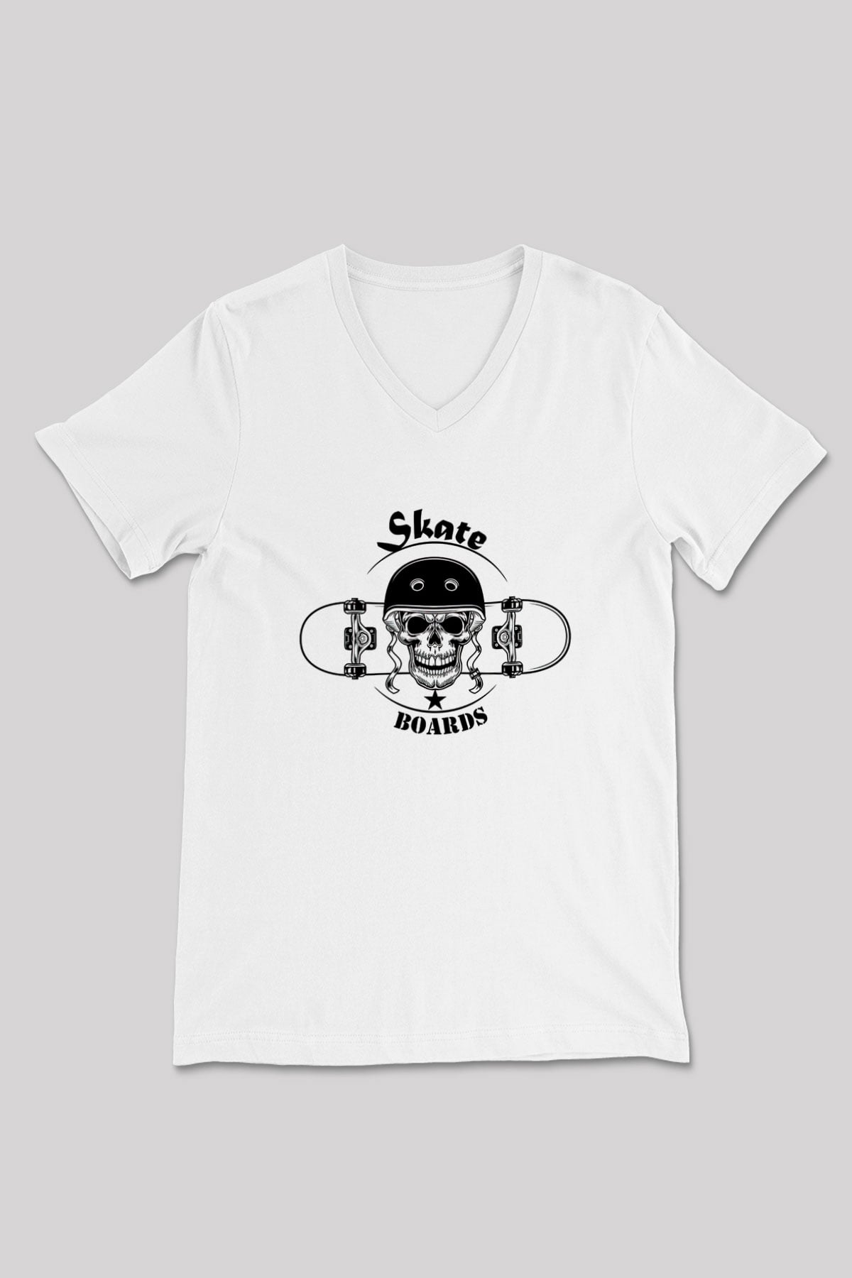 Kaykay Baskılı Unisex V Yaka Tişört - Tshirt