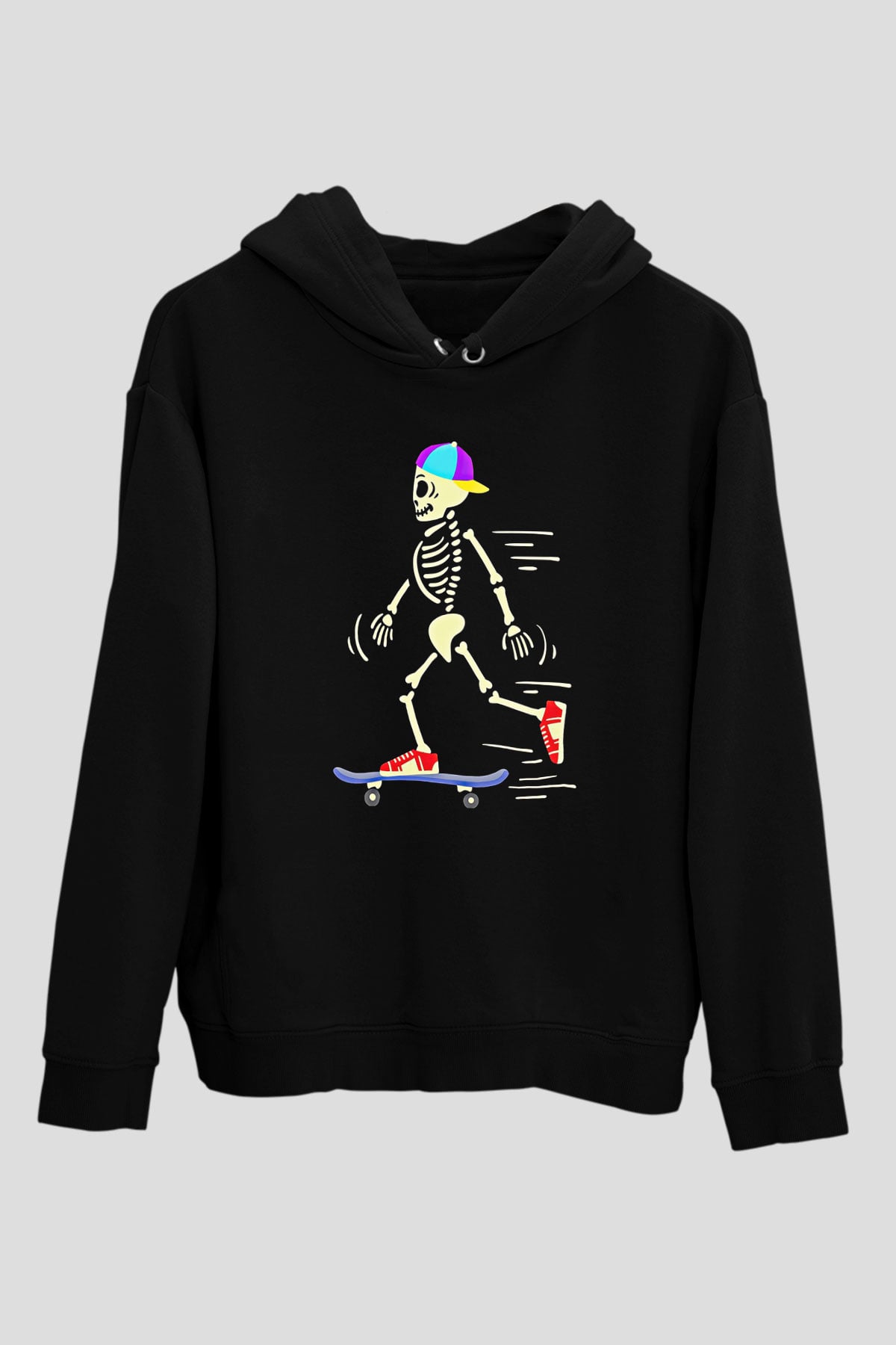 Kaykay - Skateboard Baskılı Unisex Siyah Hoodie