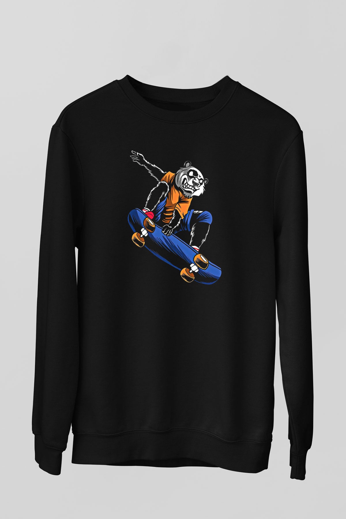 Kaykay - Skateboard Baskılı Unisex Siyah Sweatshirt